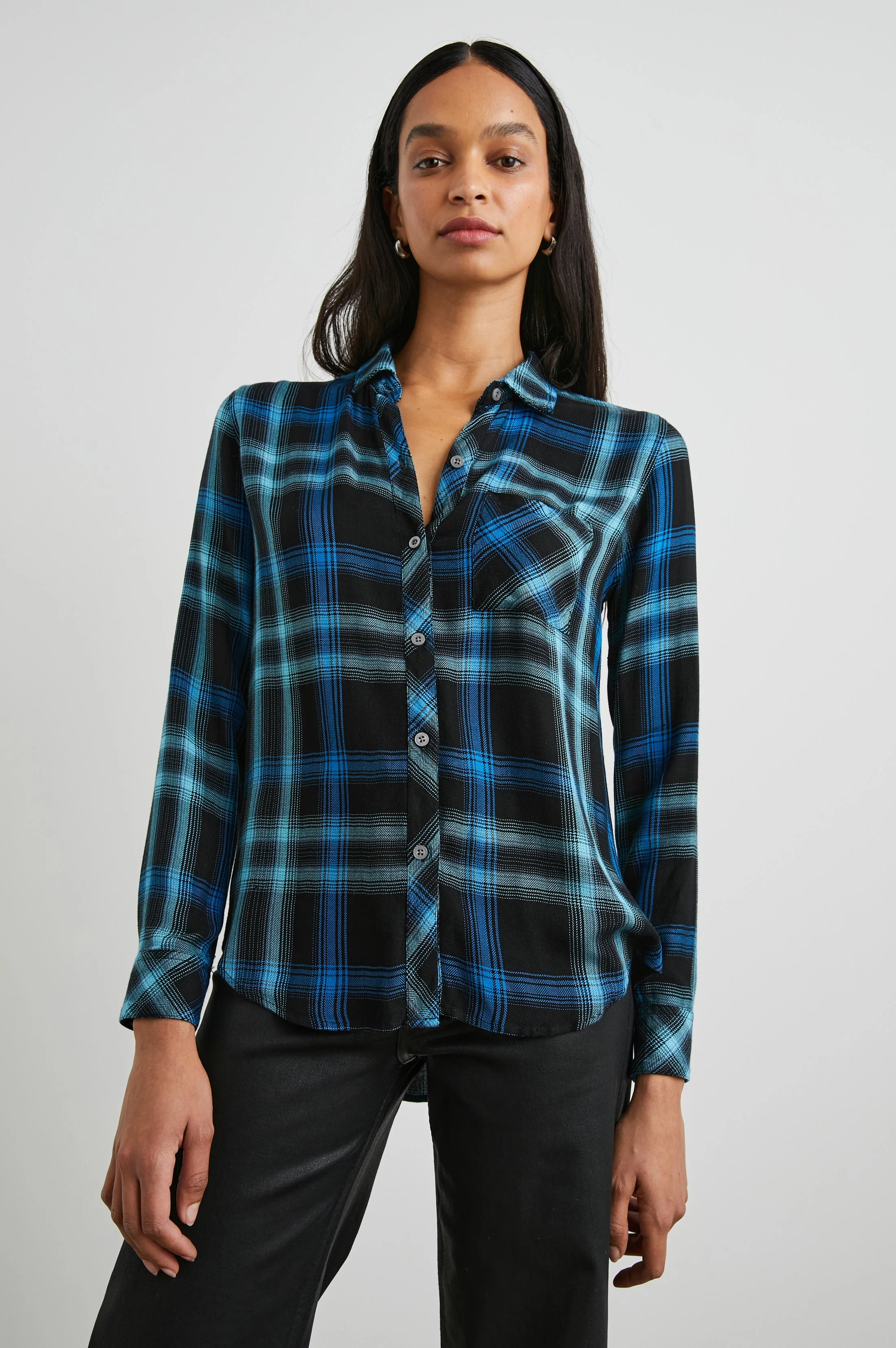 HUNTER SHIRT - BLACK AQUA BLUE - Image 3