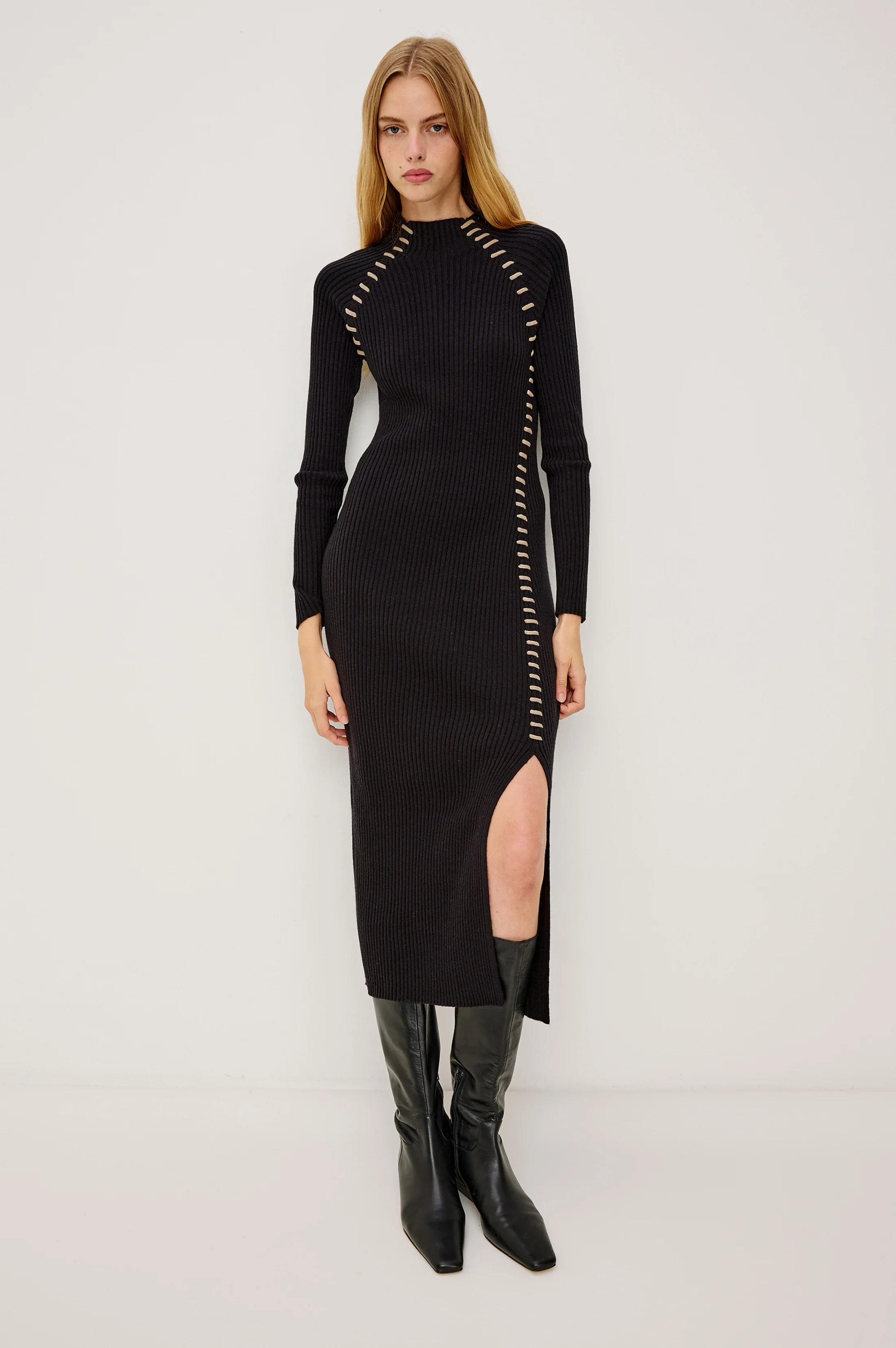 IMARA DRESS - BLACK OAT BLANKET STITCH