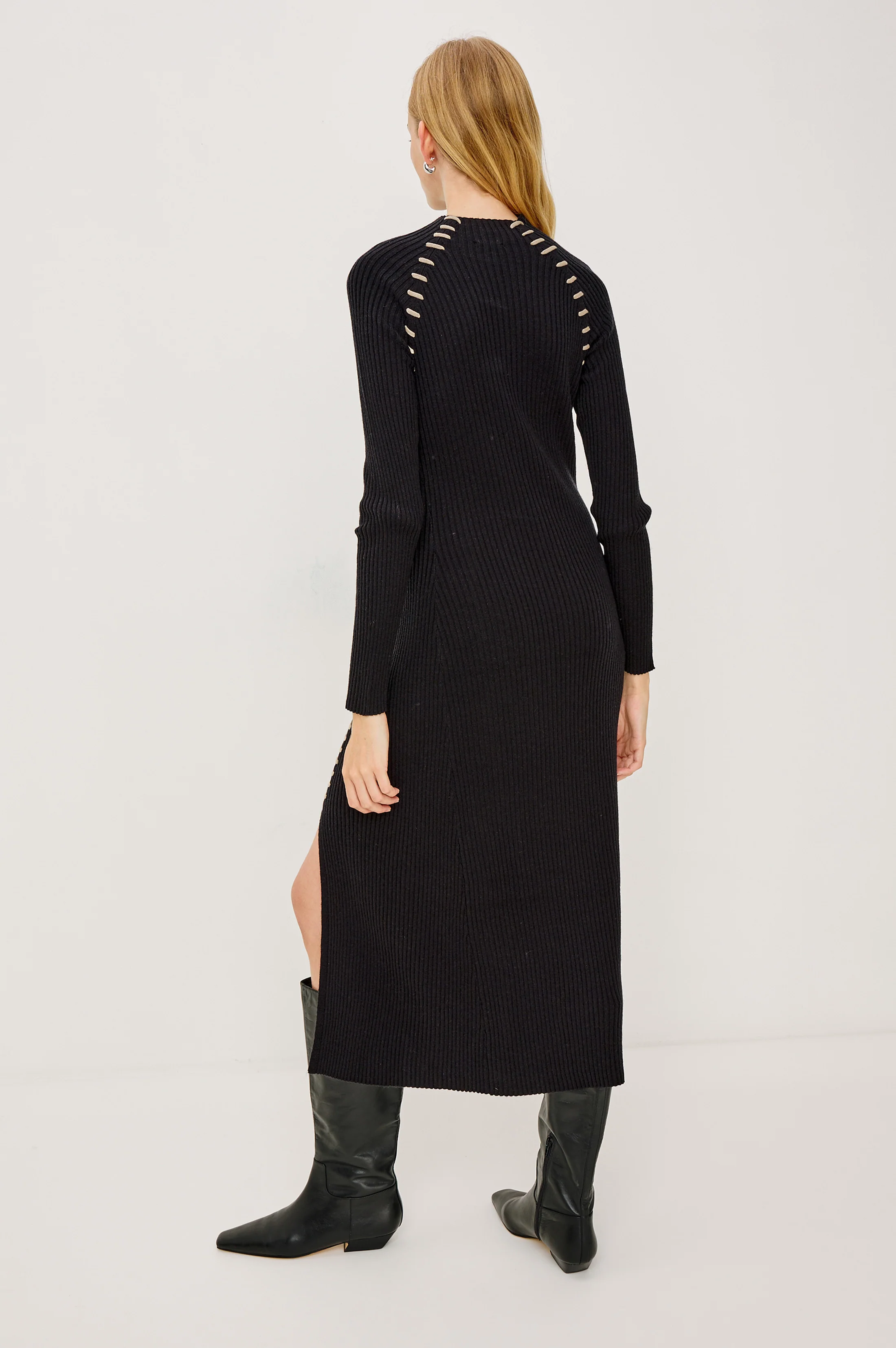 IMARA DRESS - BLACK OAT BLANKET STITCH - Image 4