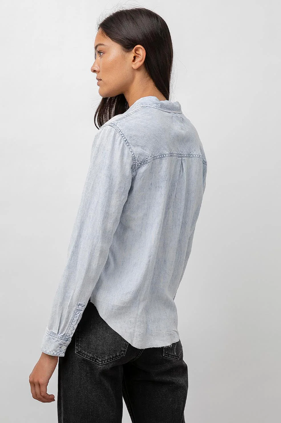 INGRID RAW HEM SHIRT - LIGHT ACID WASH - Image 5
