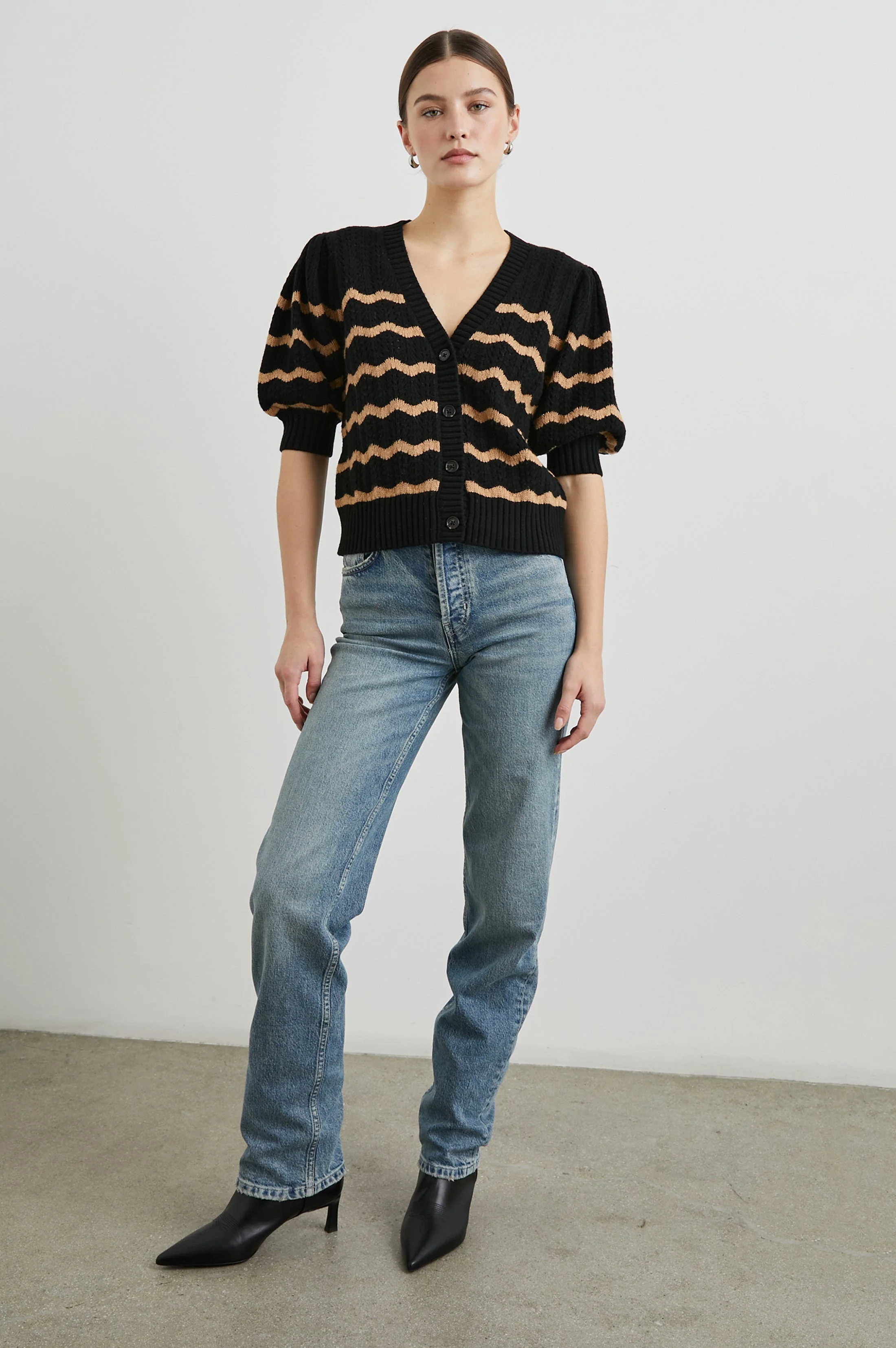 ISLA CARDIGAN - BLACK CAMEL STRIPE - Image 4