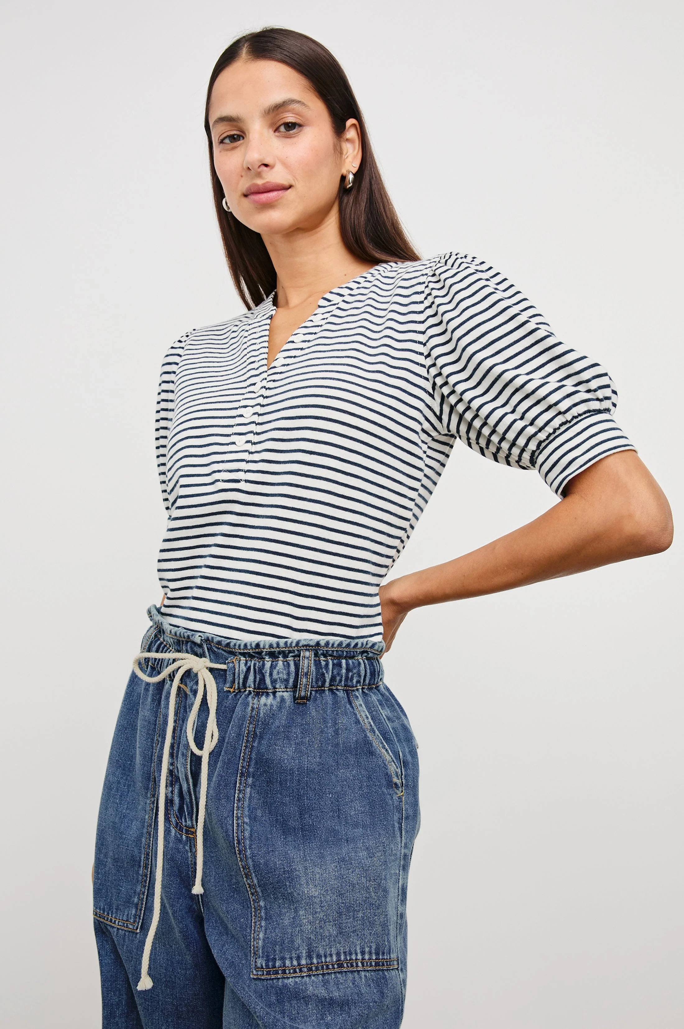 JEWEL TOP - IVORY NAVY MICRO STRIPE - Image 2