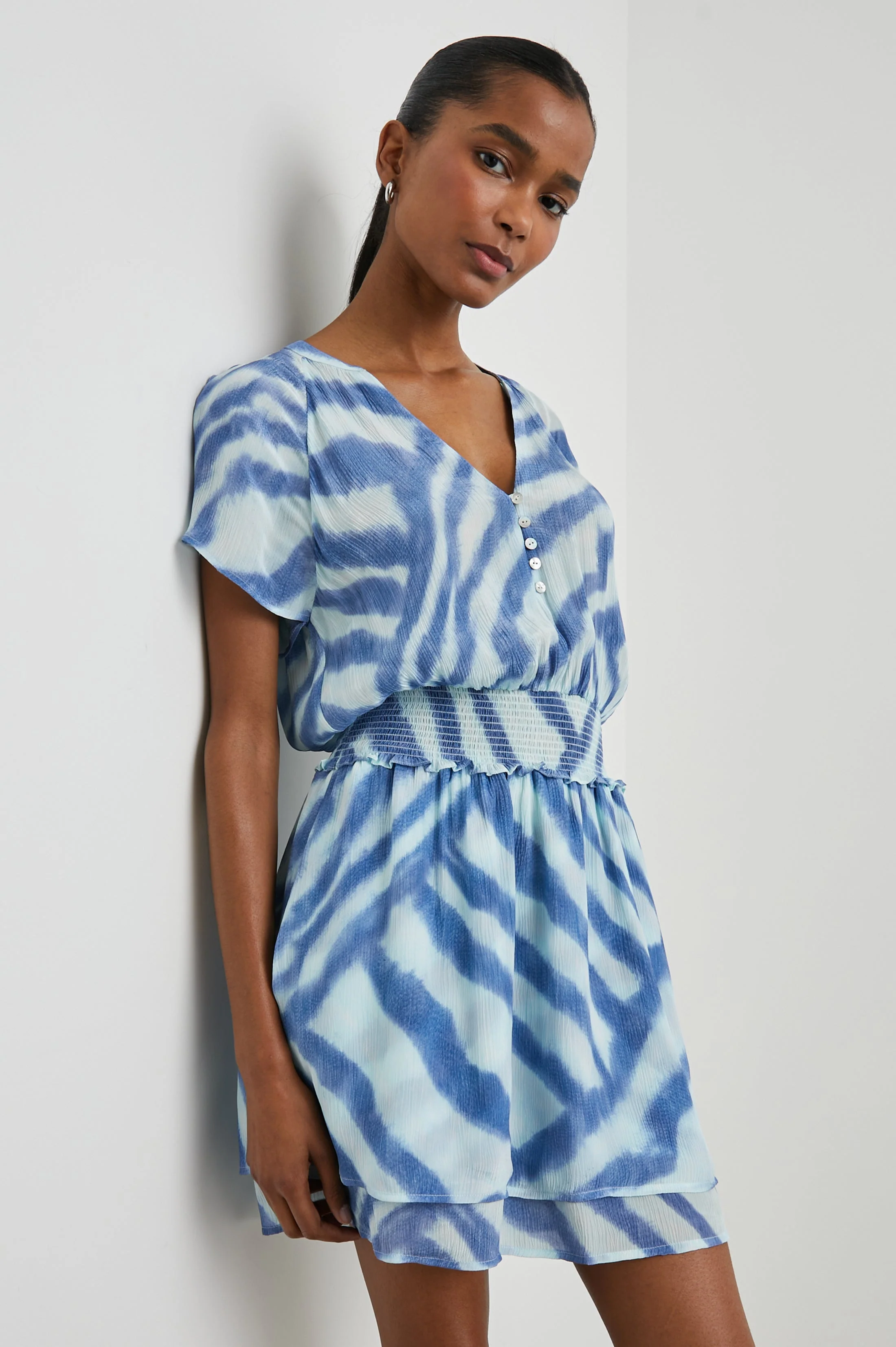 KARLA DRESS - BLUE WATERCOLOR STRIPES - Image 4