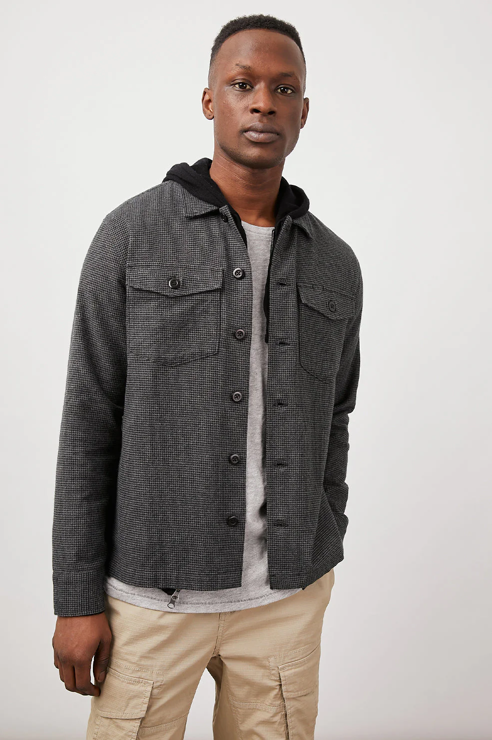KEROUAC SHIRT JACKET - CHARCOAL BLACK HOUNDSTOOTH