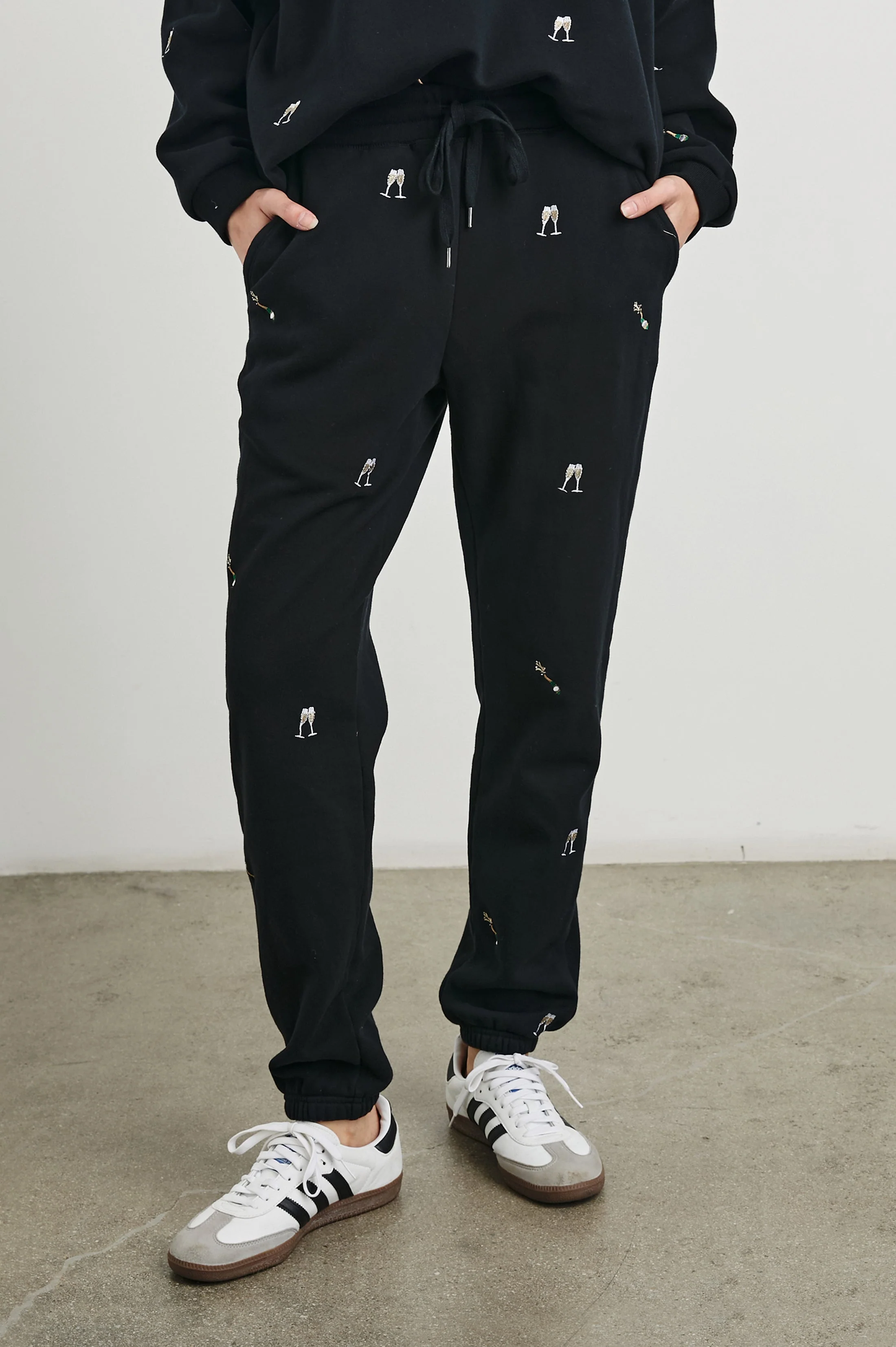 KINGSTON SWEATPANT - BLACK CHAMPAGNE EMBROIDERY