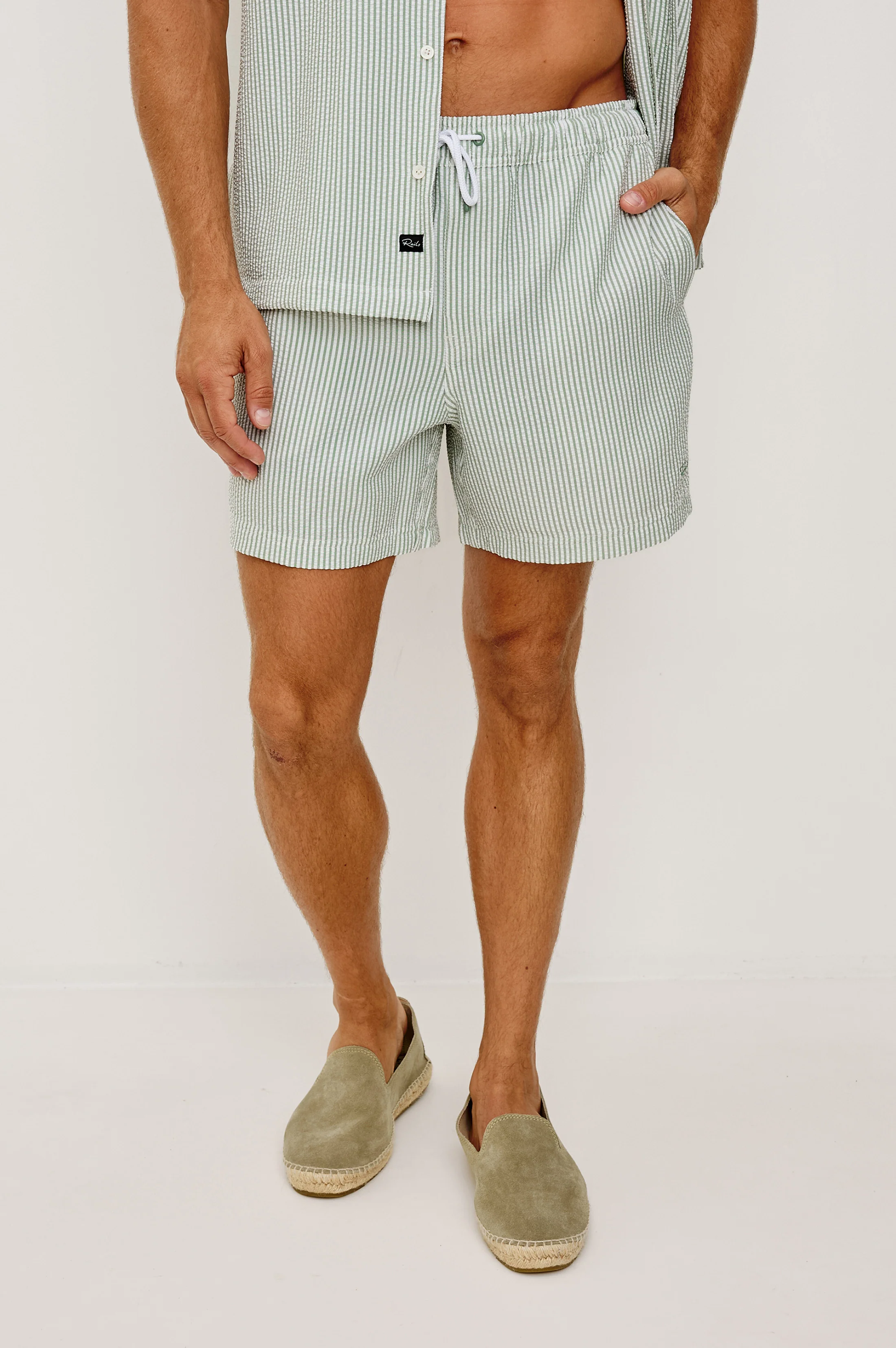 LA BREA SWIM SHORT - SAGE WHITE SEERSUCKER