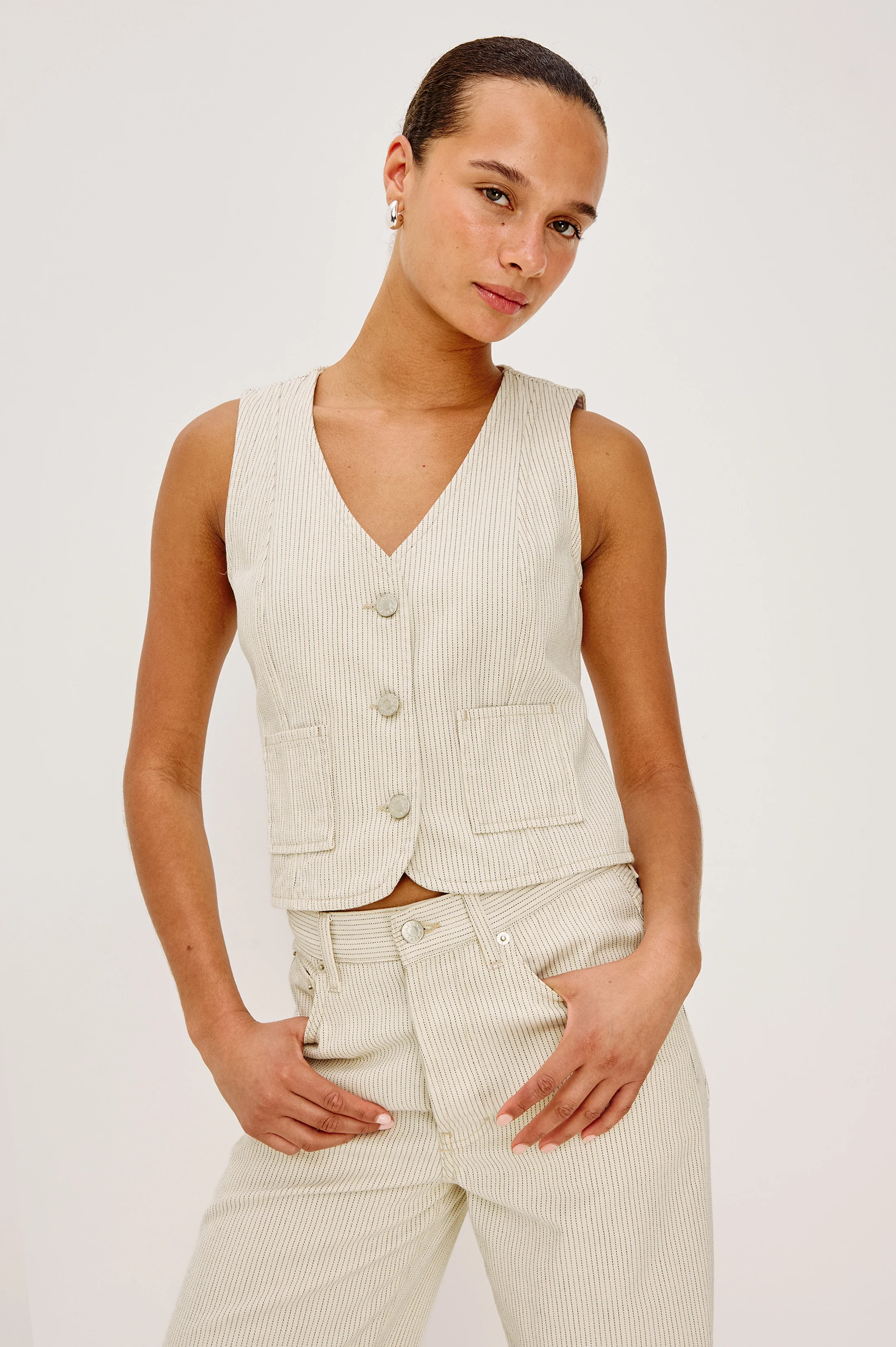 LA JOLLA VEST - ECRU RAILROAD STRIPE - Image 4