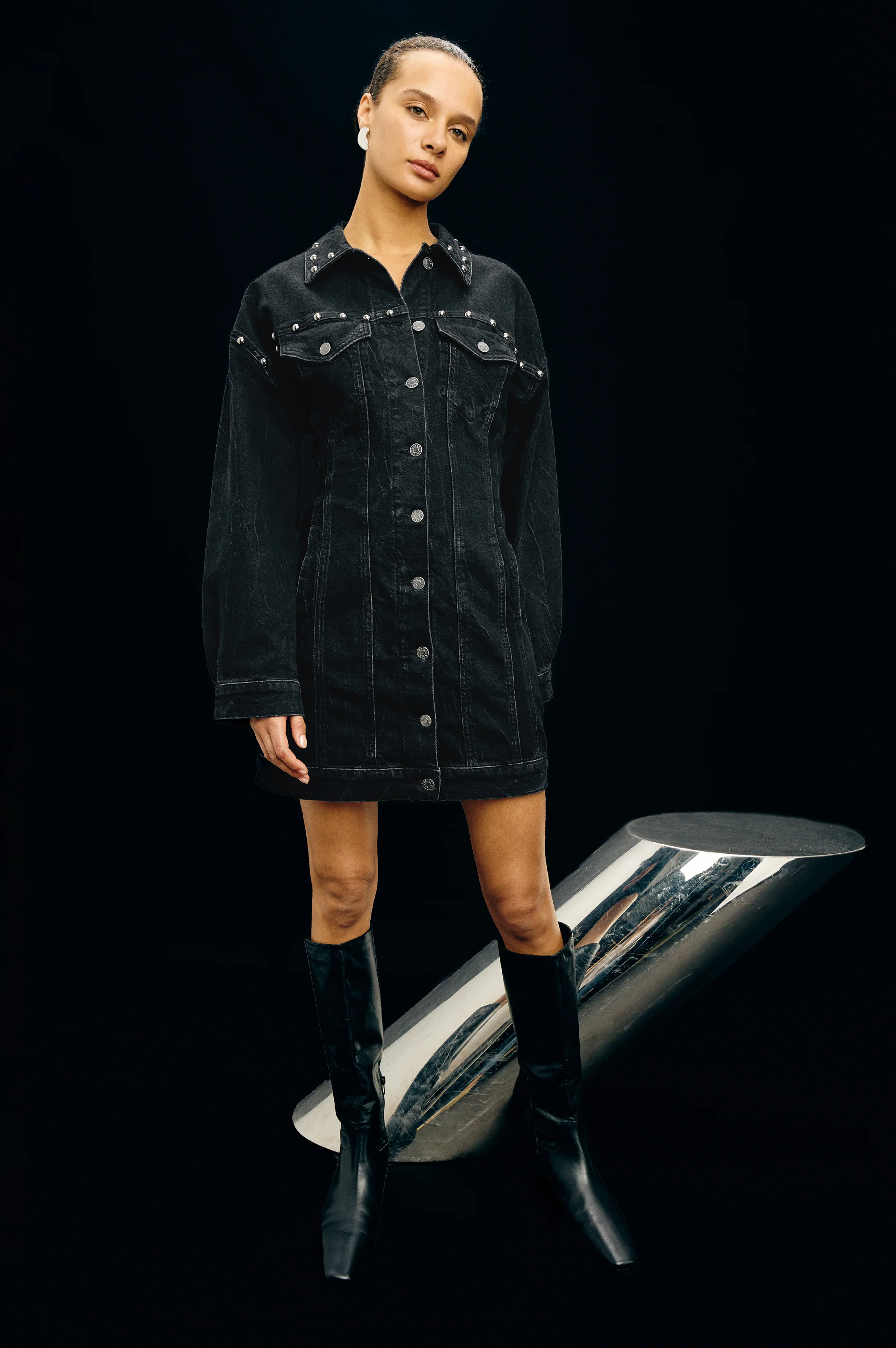 LADERA DRESS - BLACK STONE STUDDED - Image 4