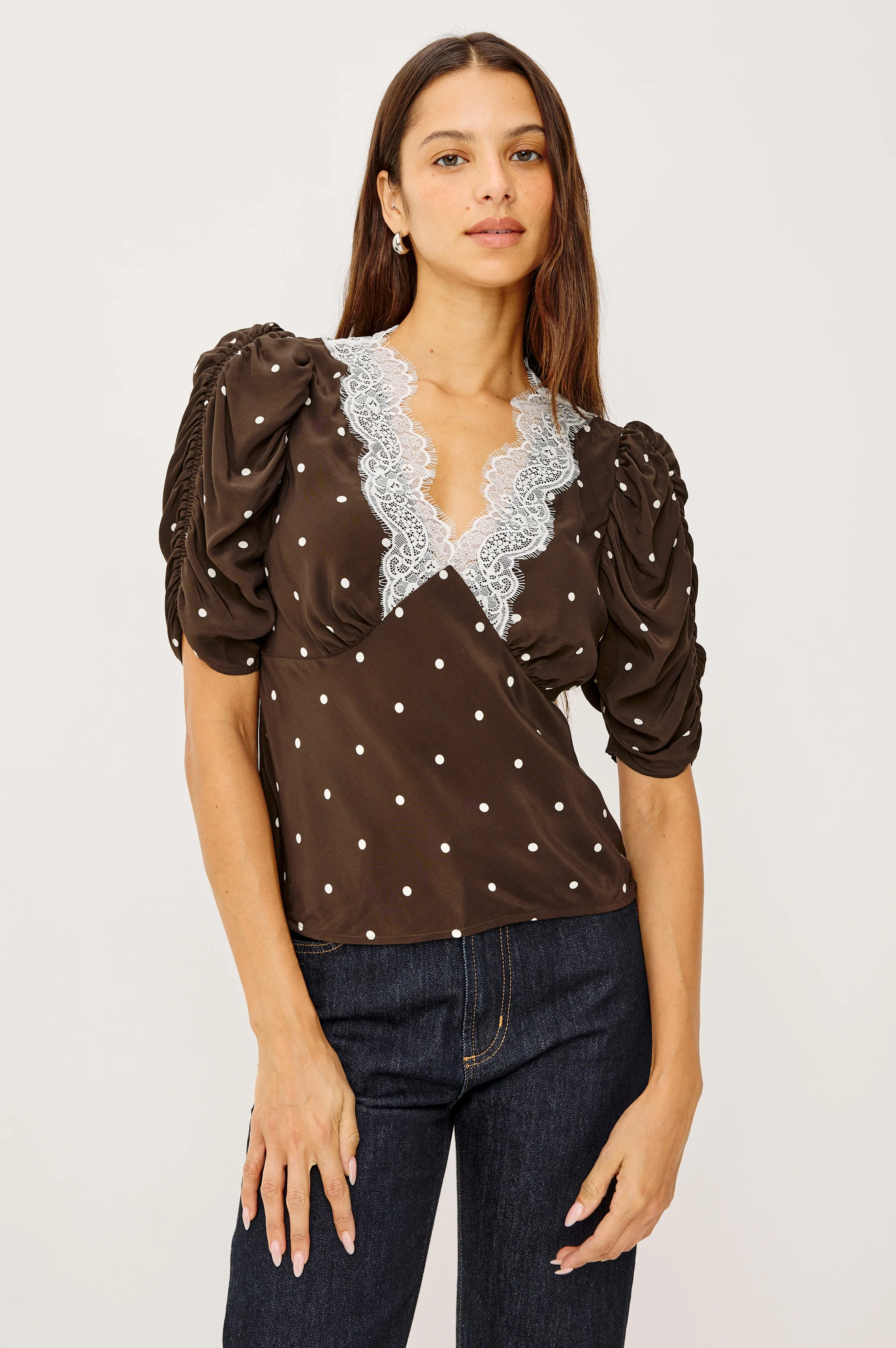 LAZARA TOP - COCOA POLKA DOTS