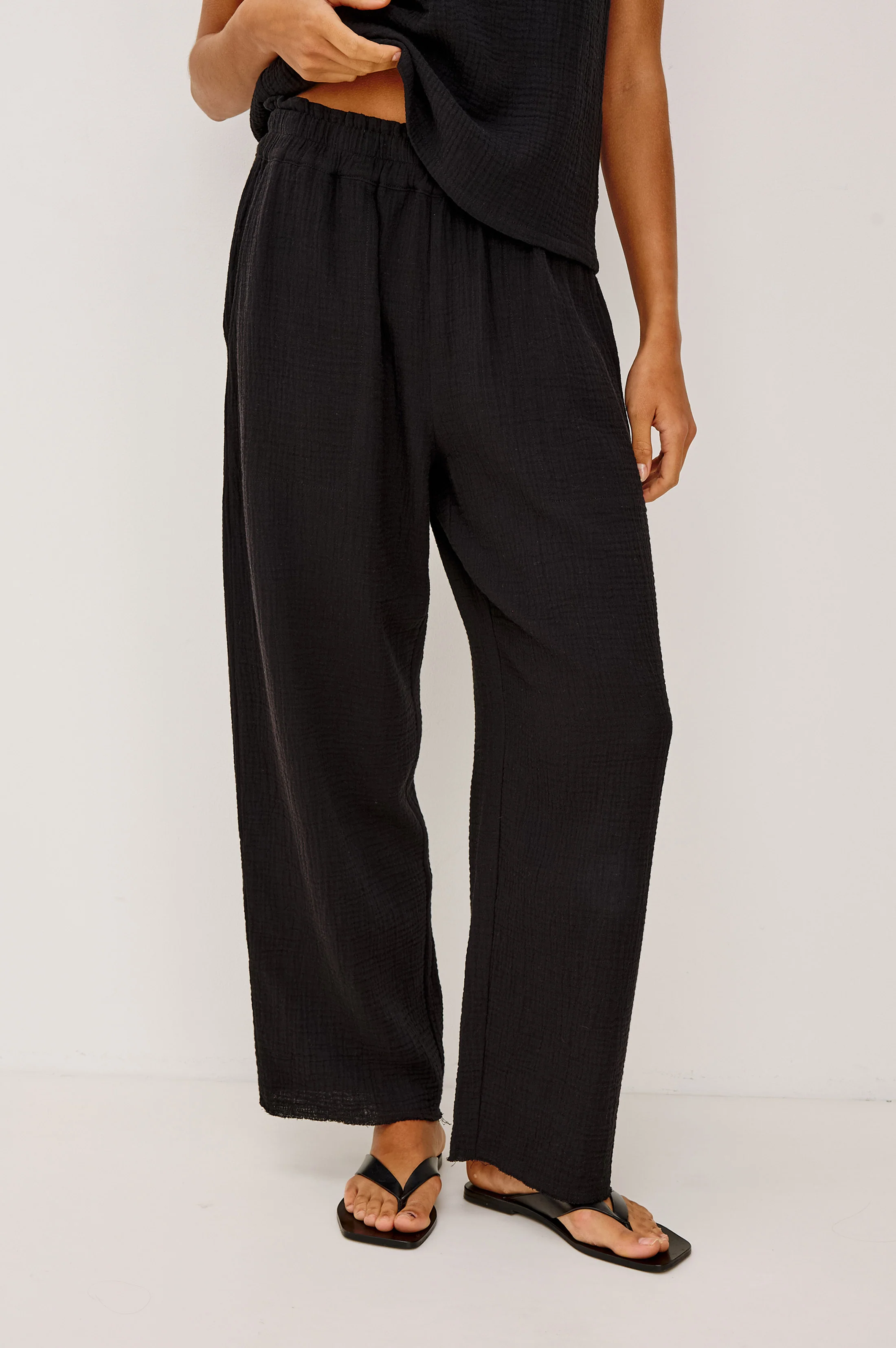 LEON CROP PANT - BLACK GAUZE