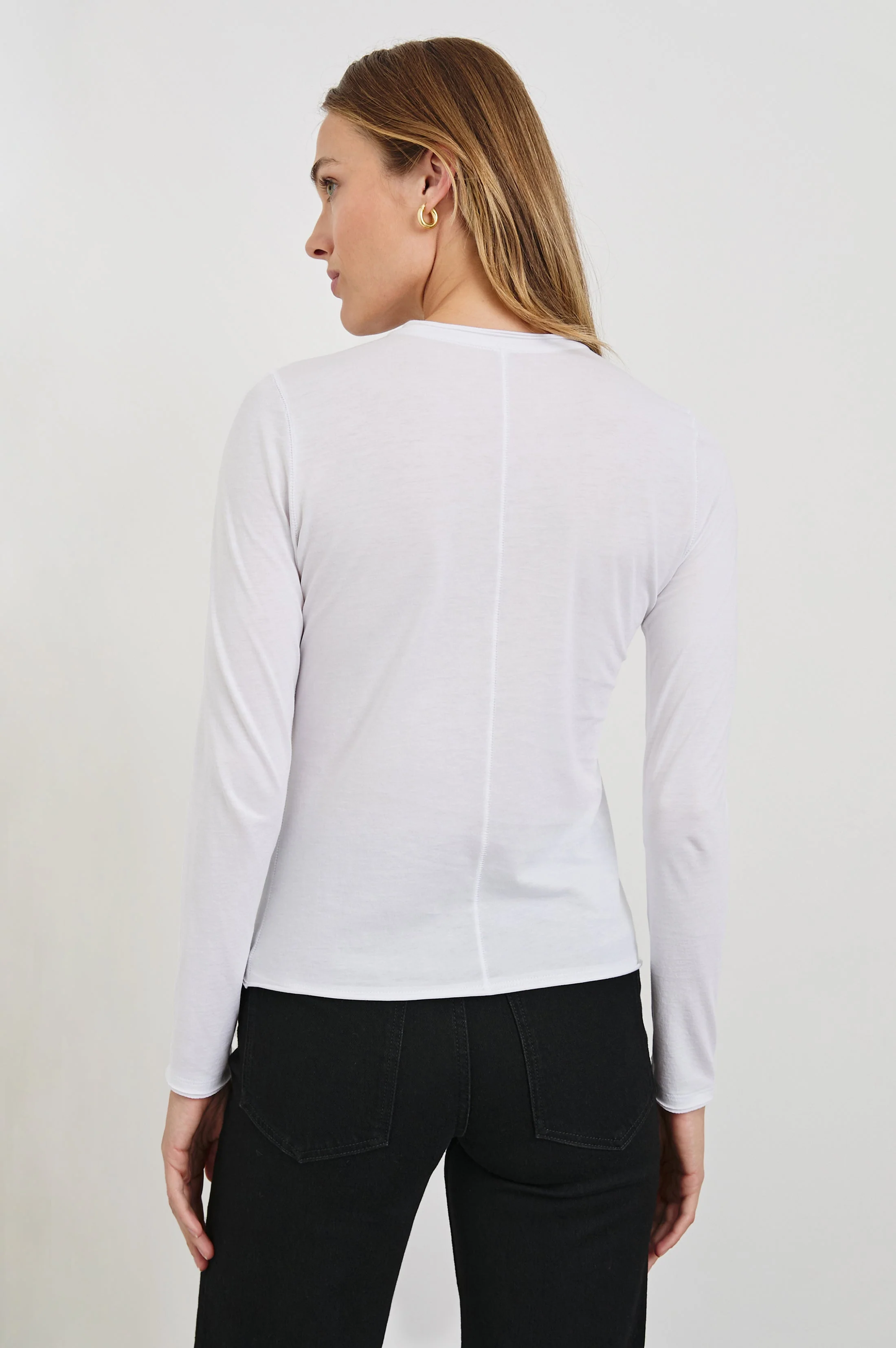 LONG SLEEVE CREW NECK T-SHIRT - WHITE - Image 5