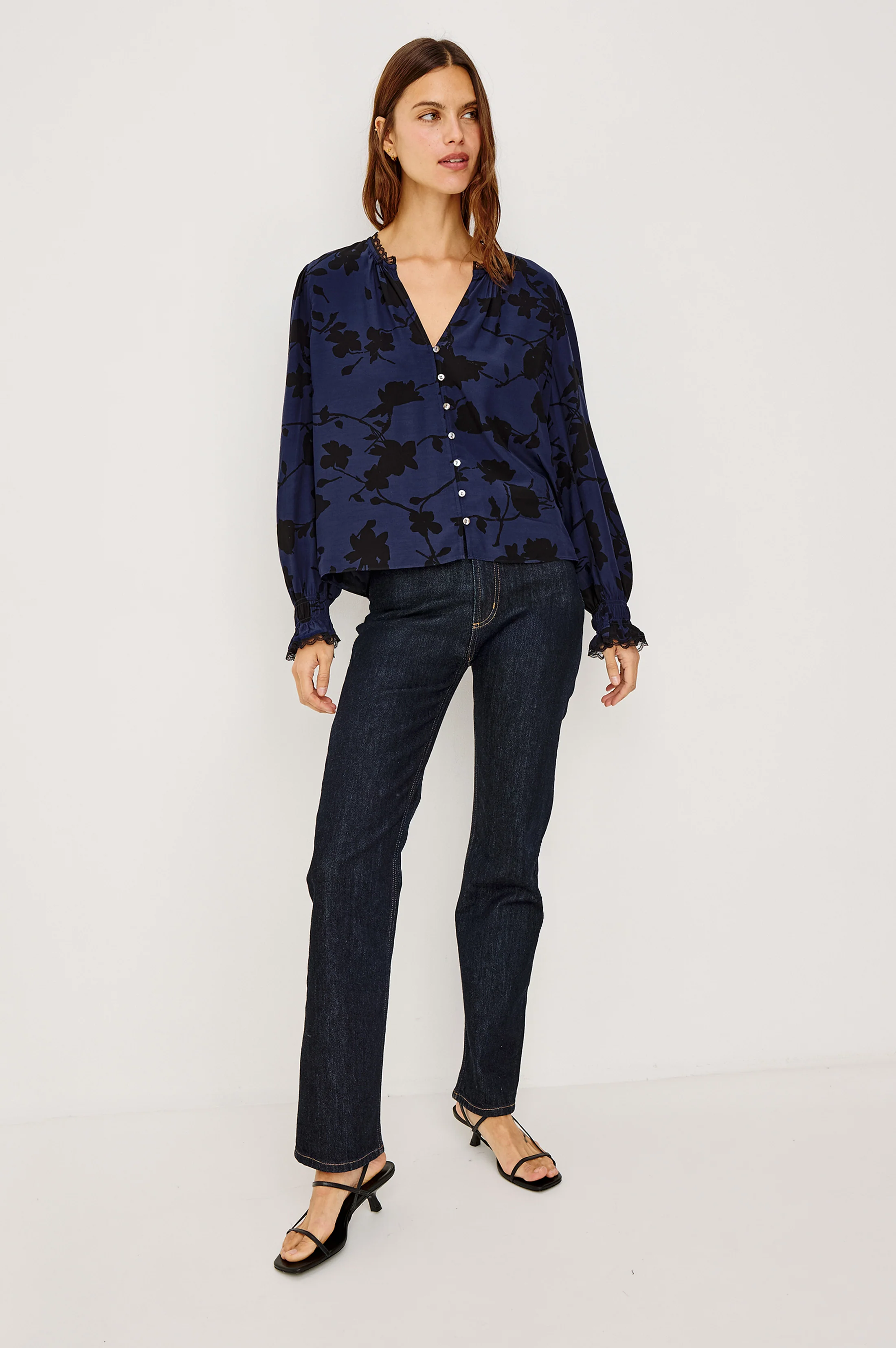 MAGDA SHIRT - NAVY TOSSED ROSES - Image 3