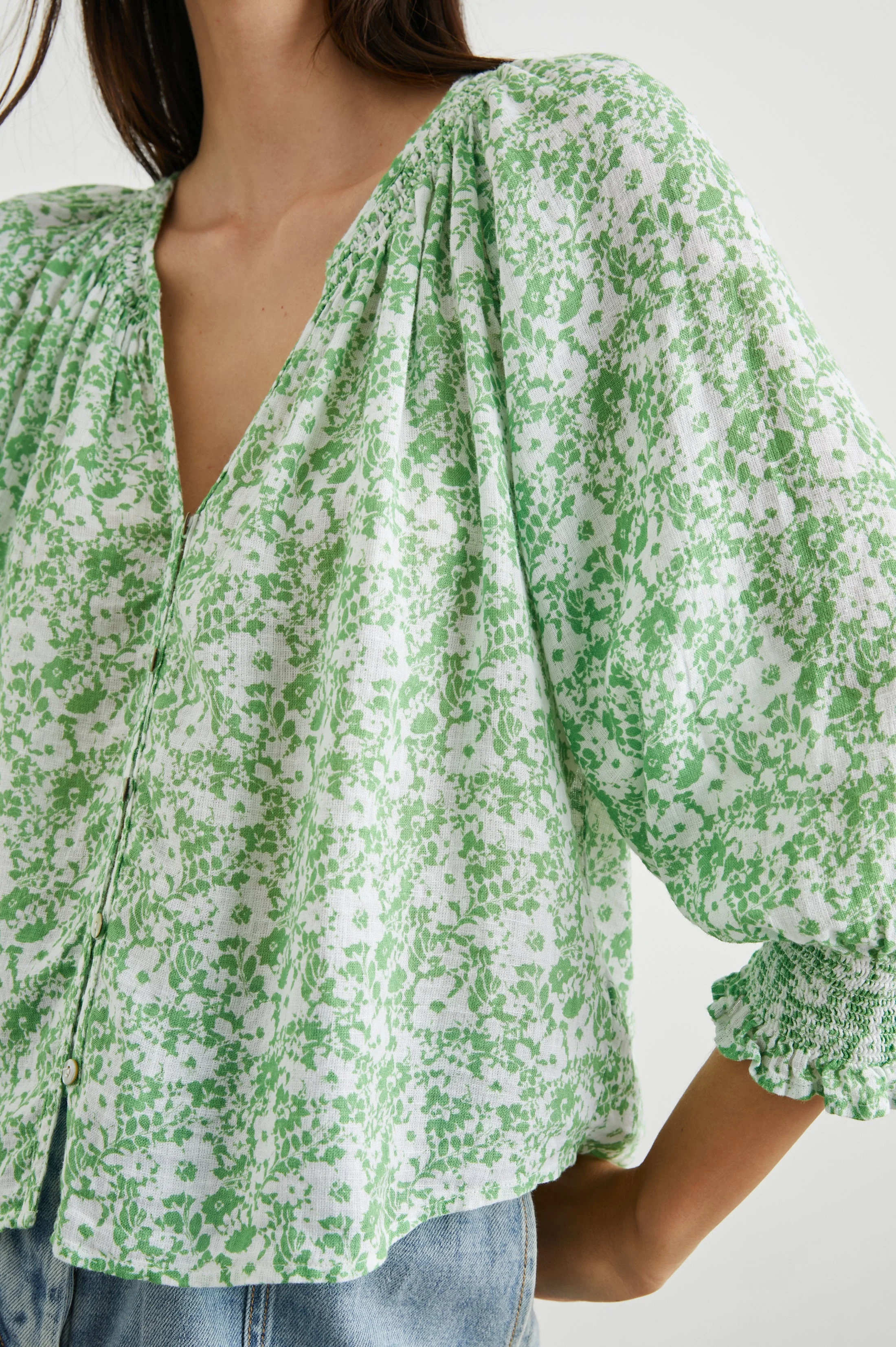 MARIAH TOP - GREEN TEXTURE FLORAL - Image 2