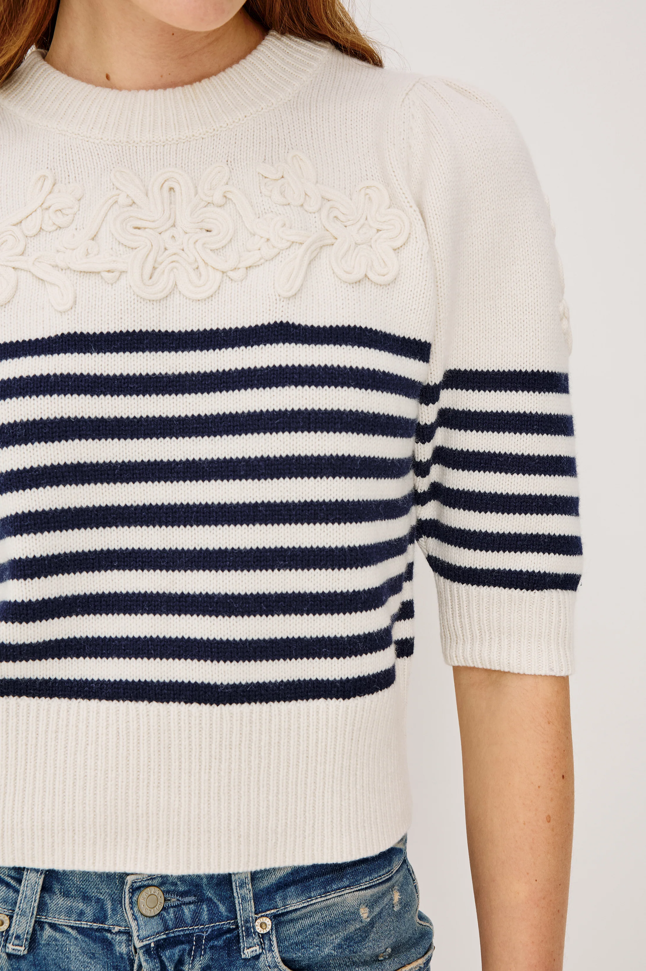 MARTHA TOP - IVORY NAVY FLORAL STRIPE - Image 2