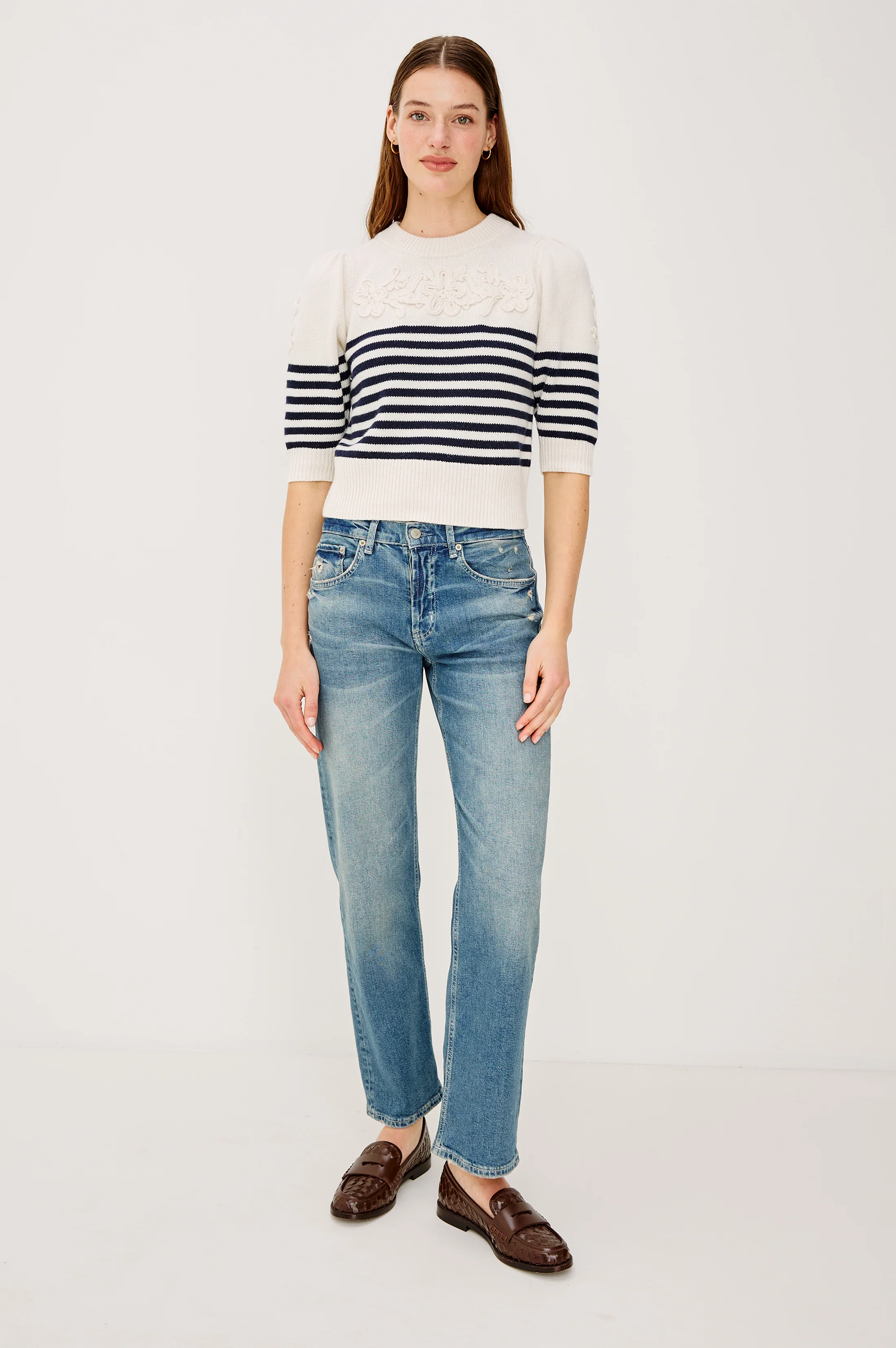 MARTHA TOP - IVORY NAVY FLORAL STRIPE - Image 3
