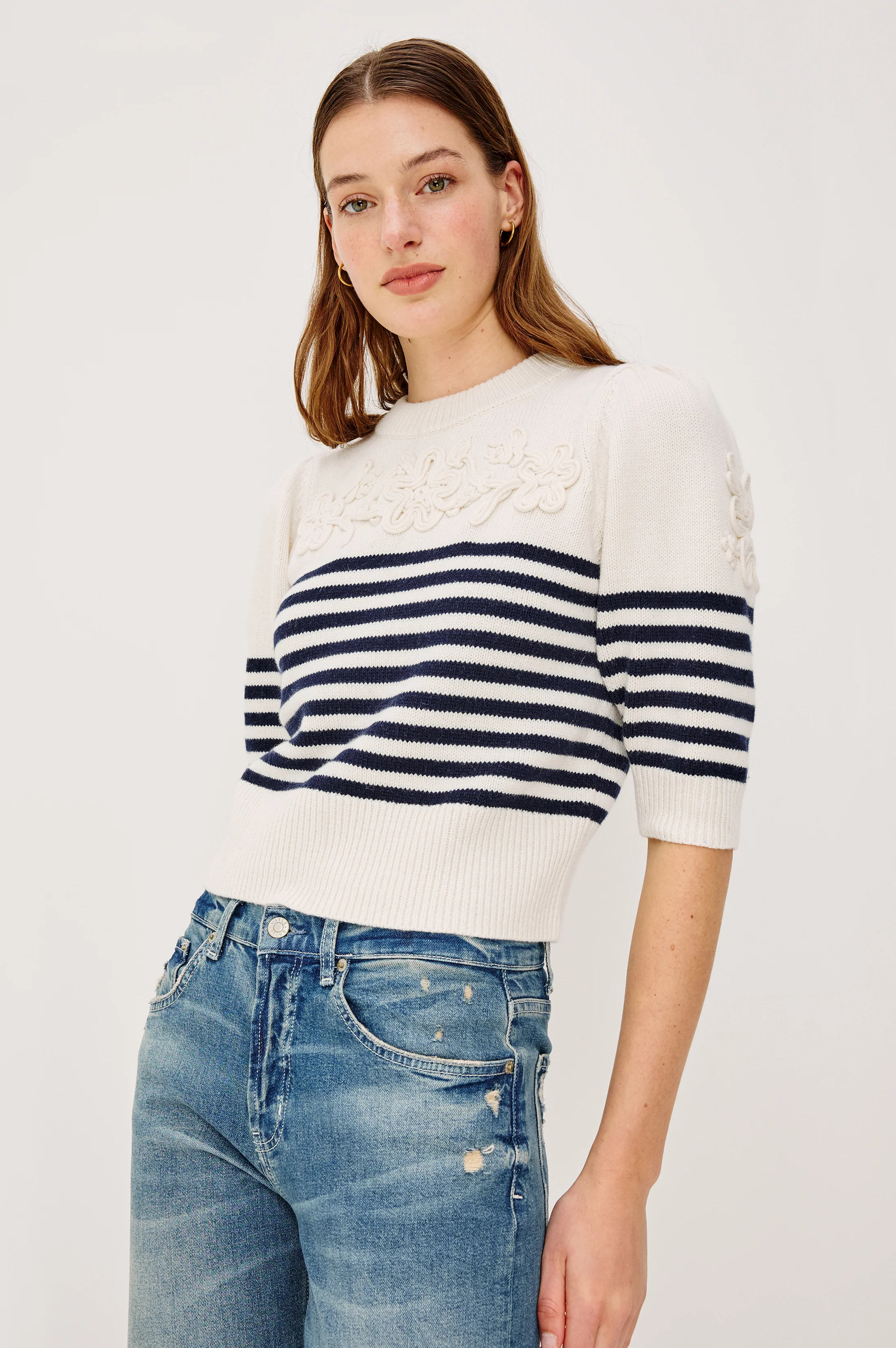 MARTHA TOP - IVORY NAVY FLORAL STRIPE - Image 4