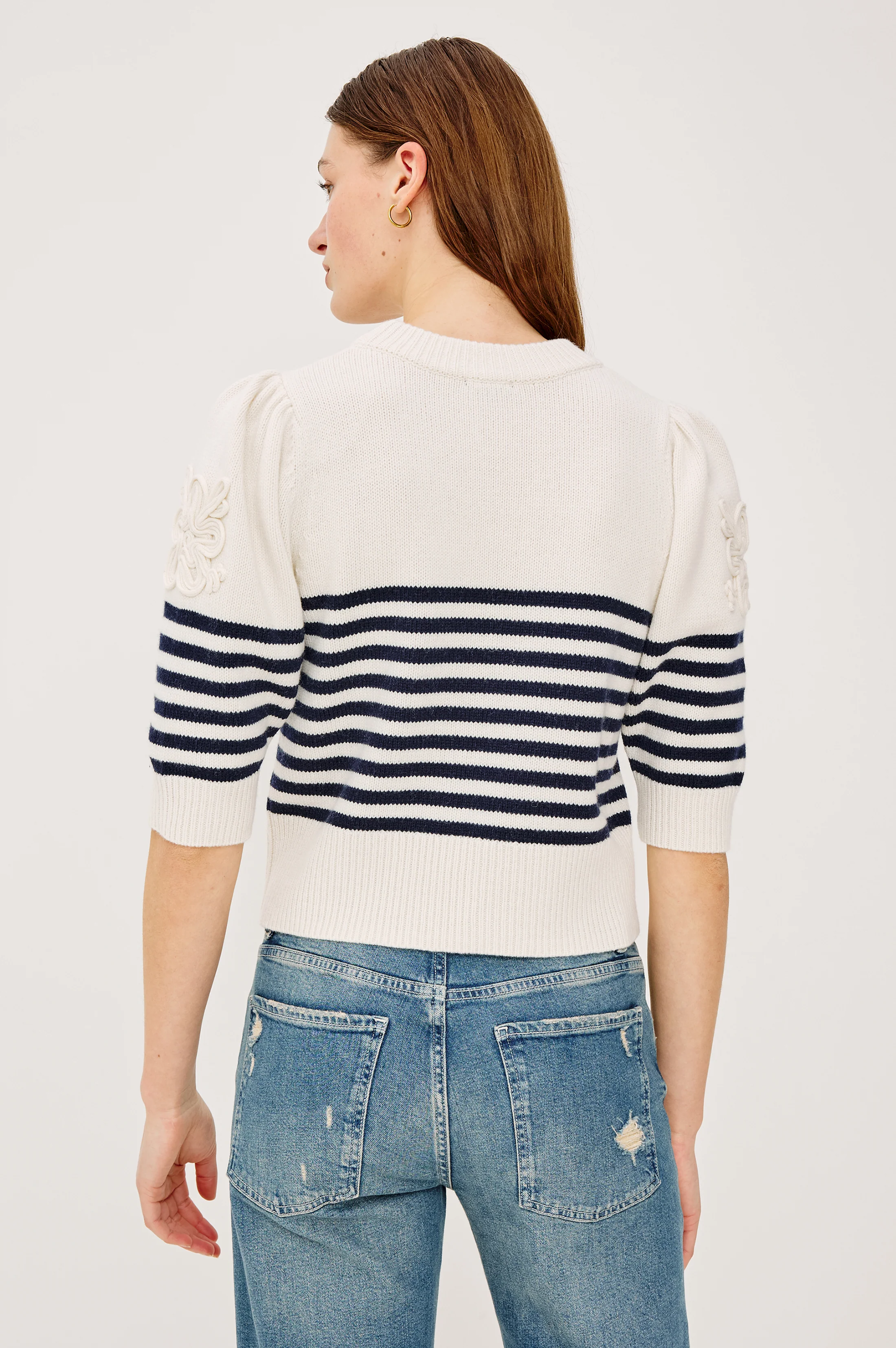MARTHA TOP - IVORY NAVY FLORAL STRIPE - Image 5