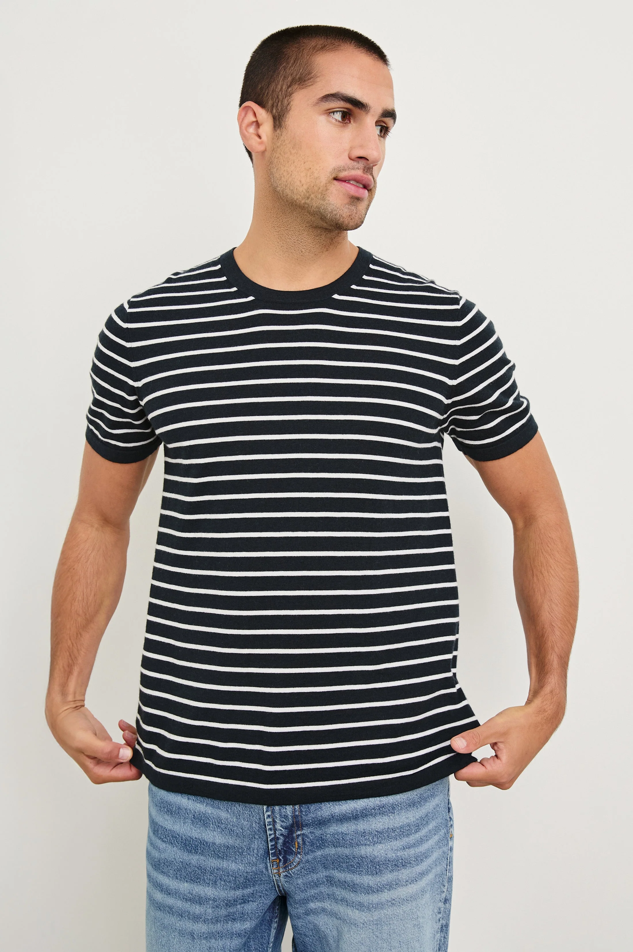 MASON COTTON CASHMERE T-SHIRT - NAUTICAL NAVY STRIPE