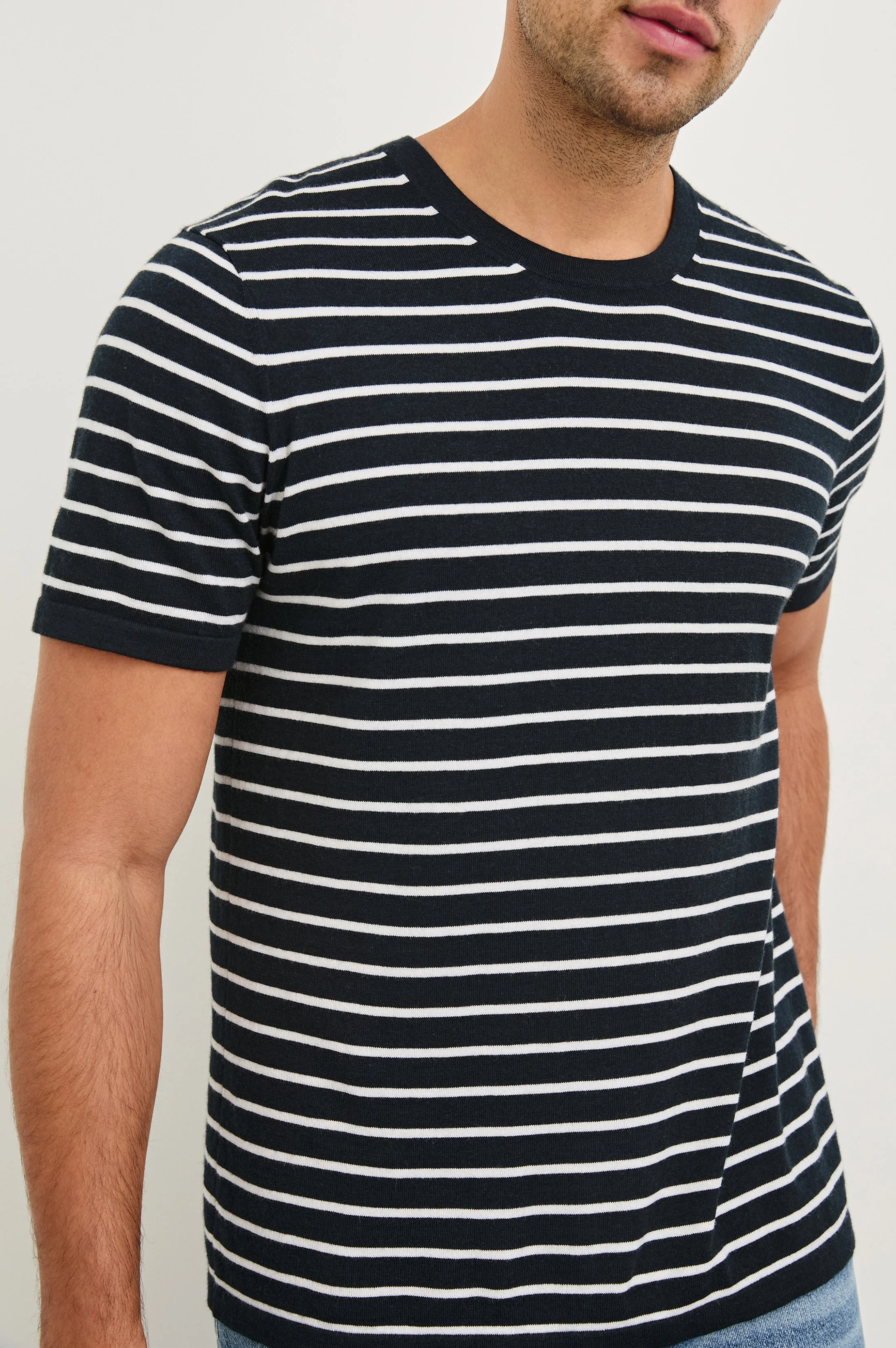 MASON COTTON CASHMERE T-SHIRT - NAUTICAL NAVY STRIPE - Image 2