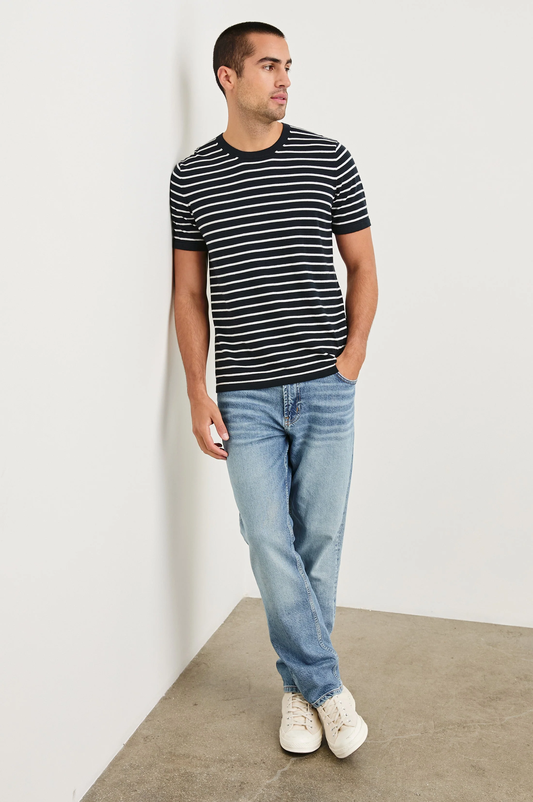 MASON COTTON CASHMERE T-SHIRT - NAUTICAL NAVY STRIPE - Image 3