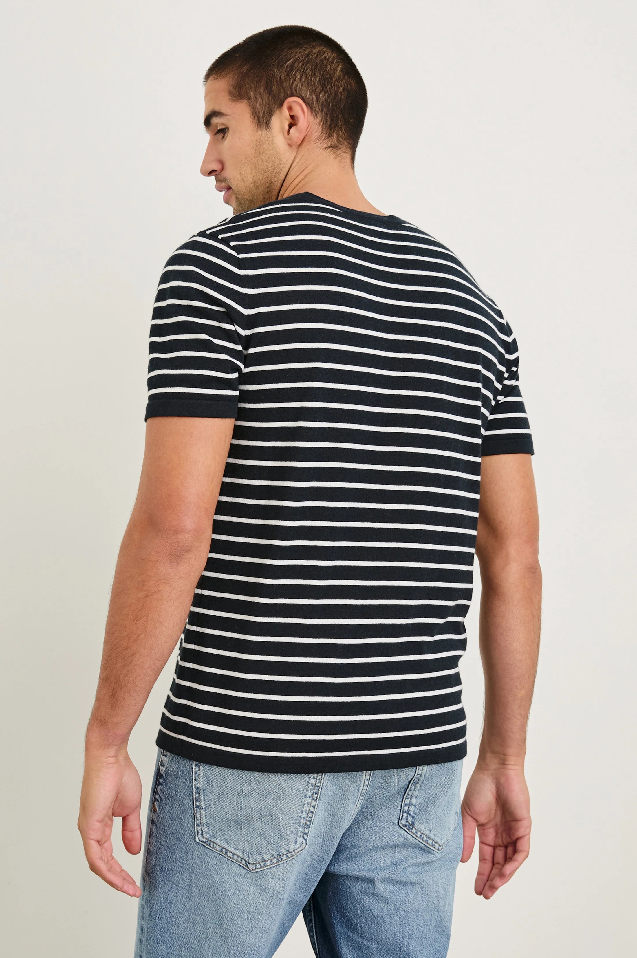 MASON COTTON CASHMERE T-SHIRT - NAUTICAL NAVY STRIPE - Image 4