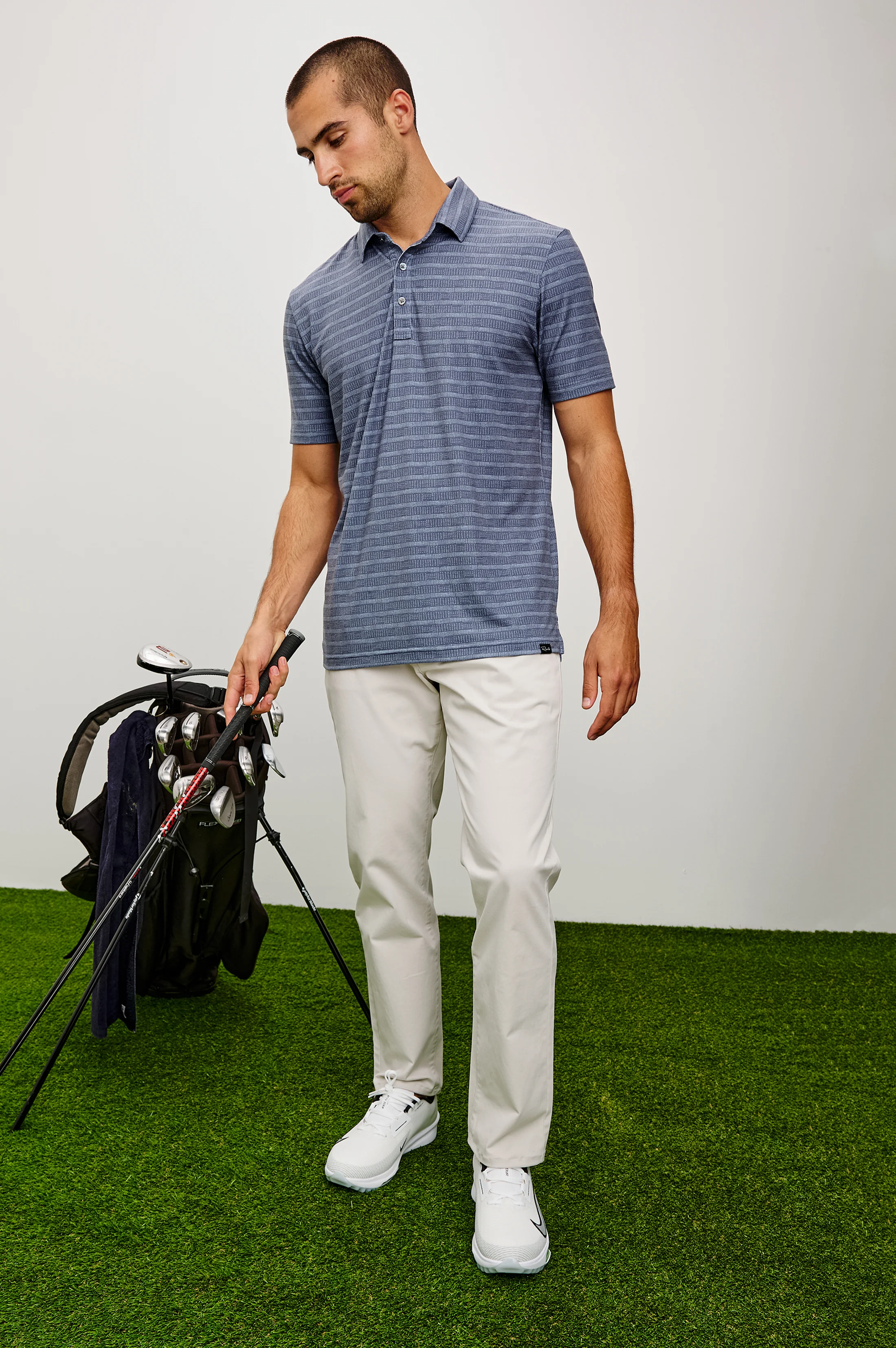 MERCED GOLF POLO SHIRT - SASHIKO BORDER BLACK - Image 3