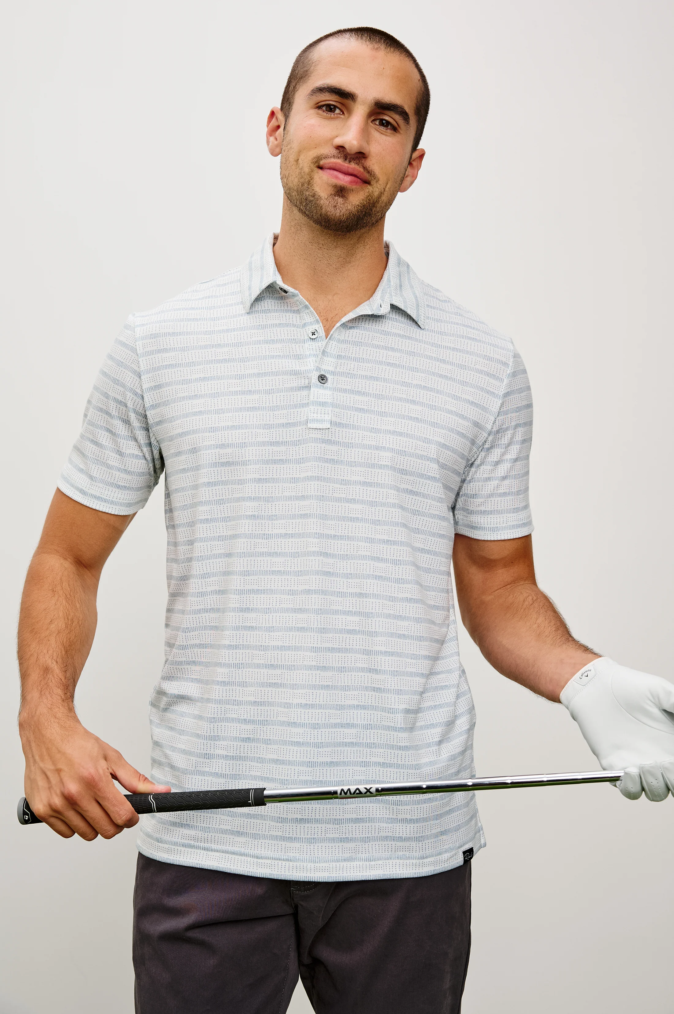 MERCED GOLF POLO SHIRT - SASHIKO BORDER WHITE