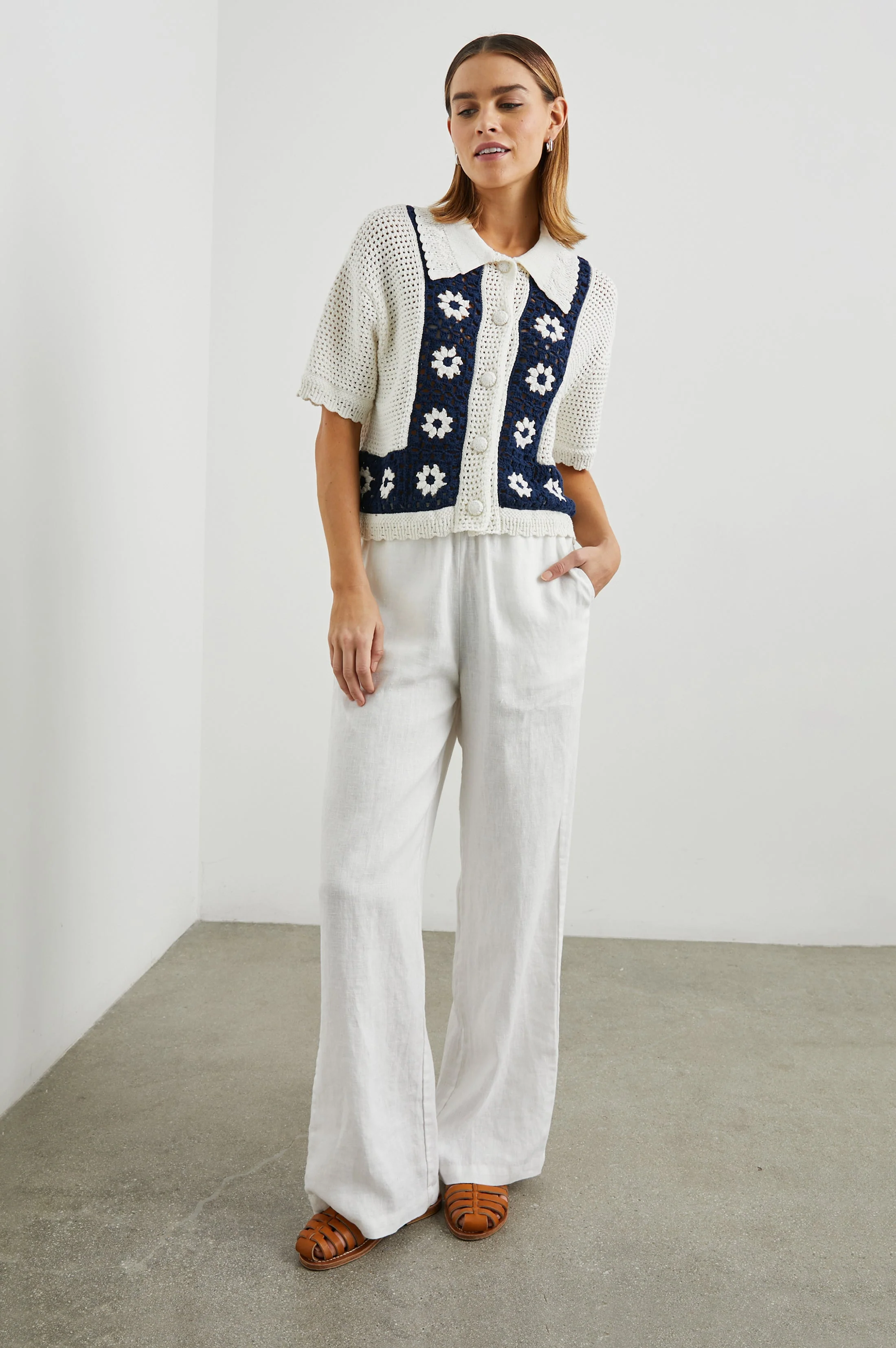 MILAN TOP - NAVY CROCHET DAISIES - Image 3