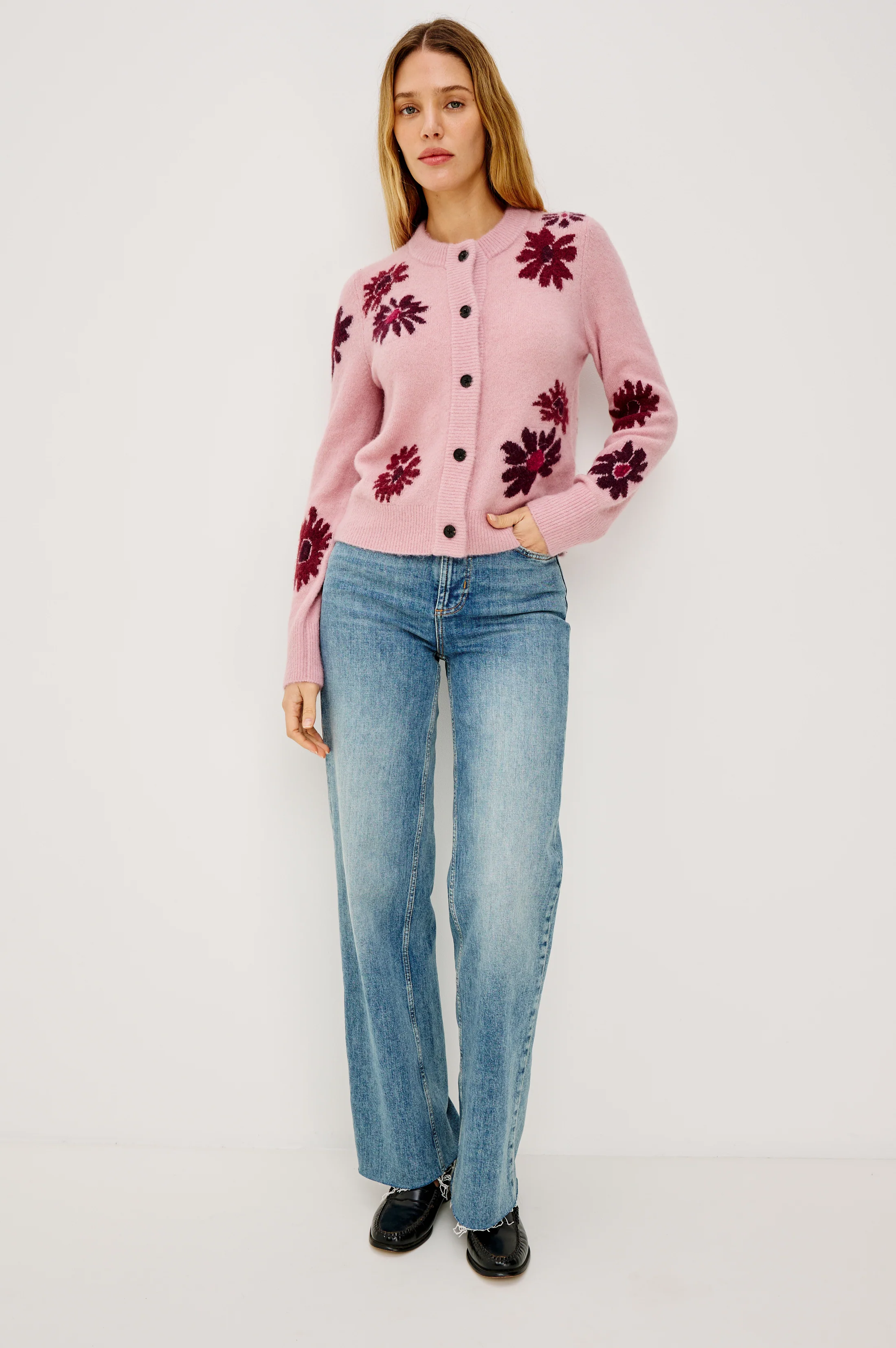 MILLIE CARDIGAN - MAGENTA DAISIES - Image 3