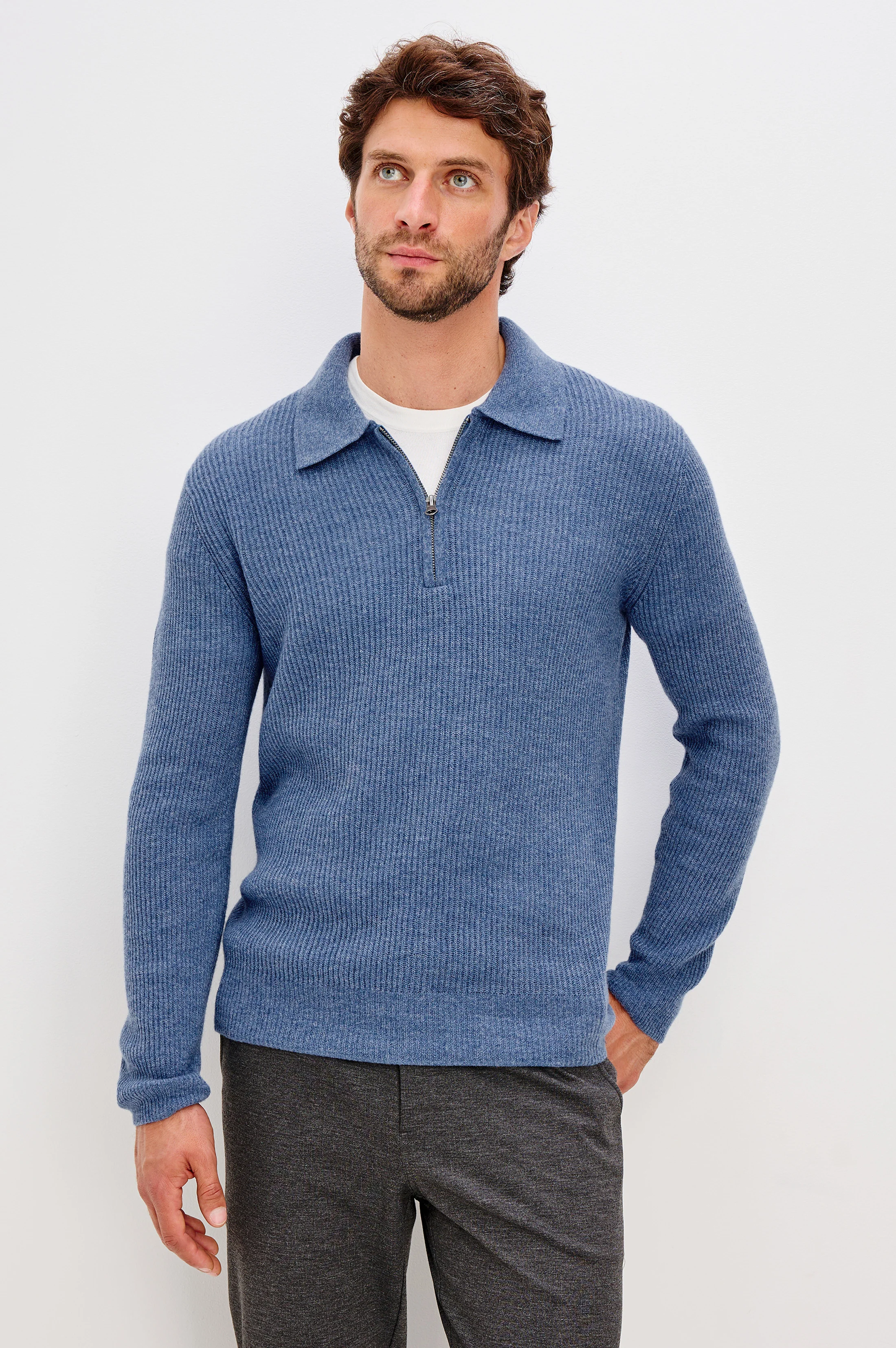 MONTY QUARTER ZIP - CERULEAN MELANGE