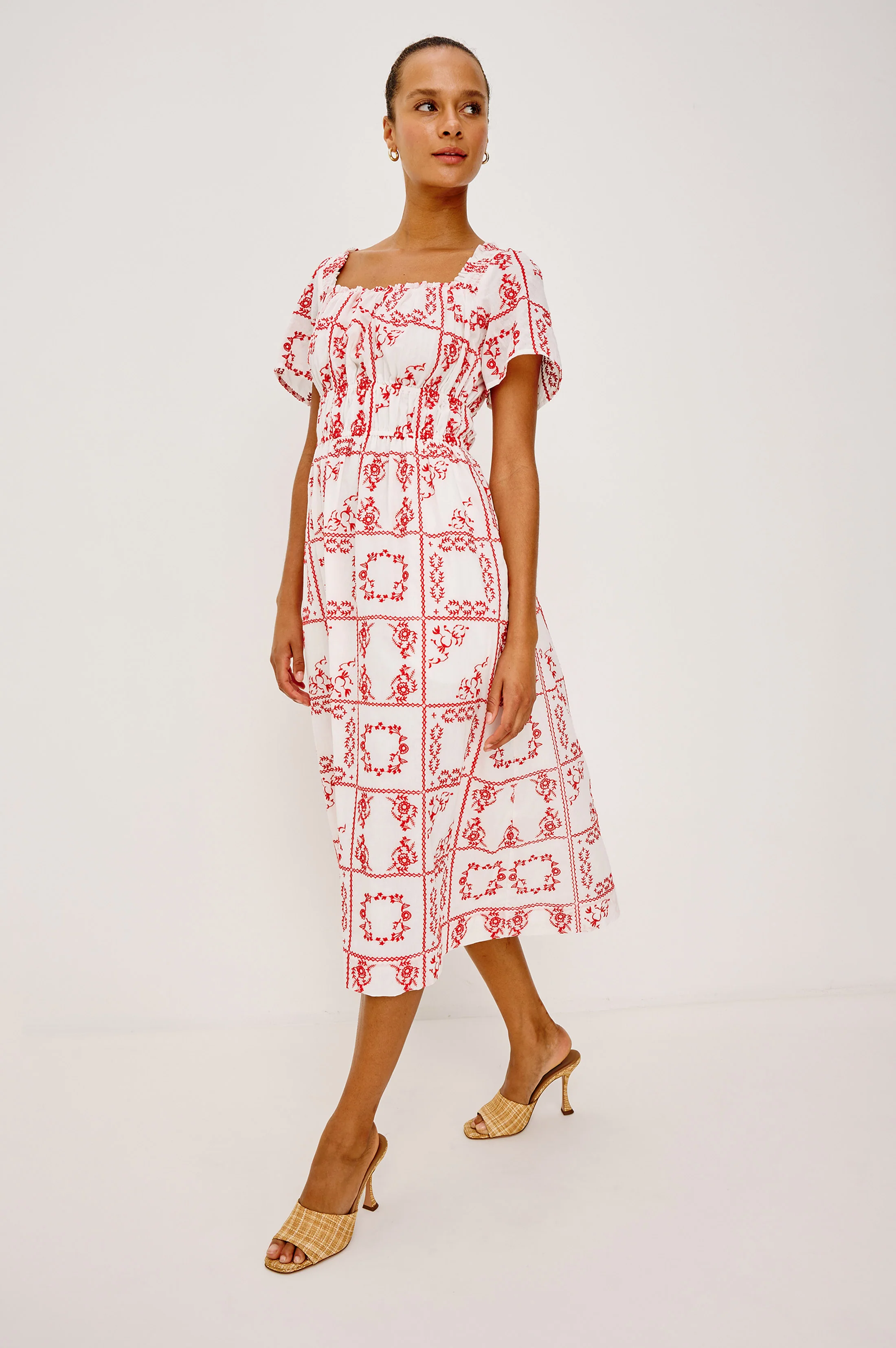 NANETTE DRESS - IVORY RED HANDKERCHIEF