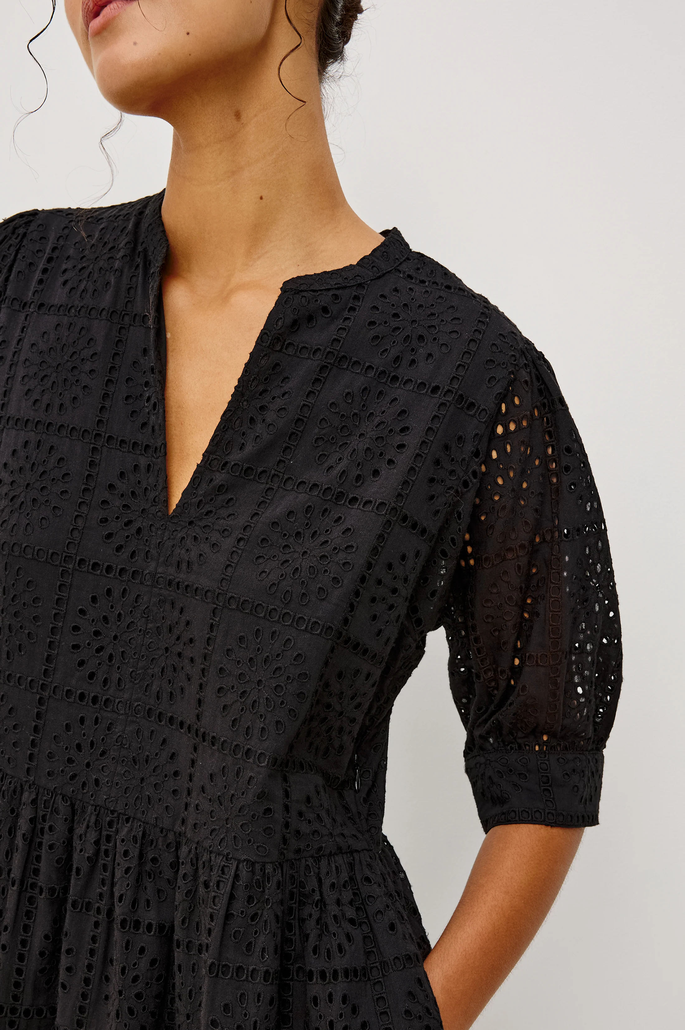 NELLA DRESS - BLACK GRID EMBROIDERY - Image 2