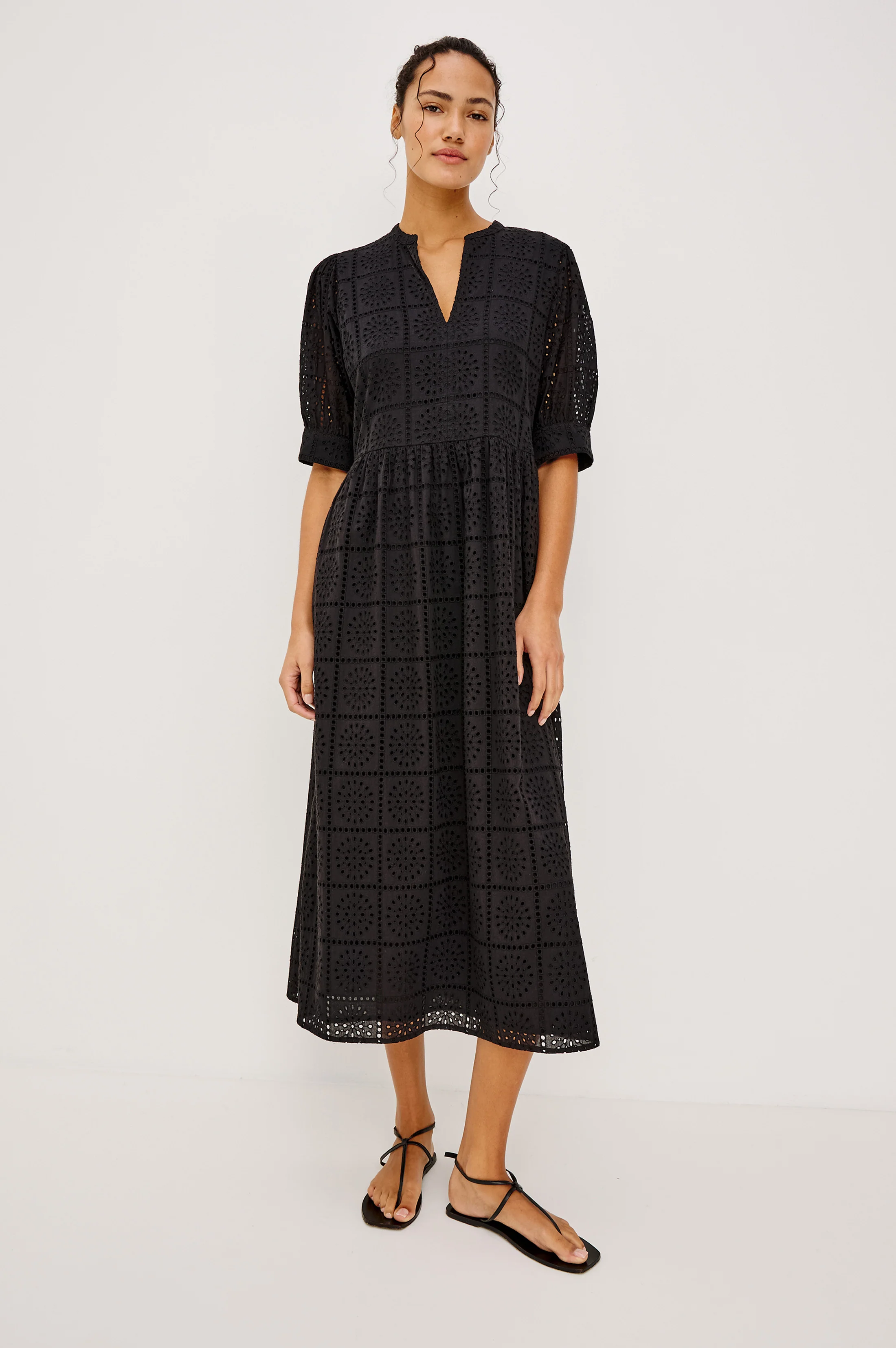 NELLA DRESS - BLACK GRID EMBROIDERY - Image 3
