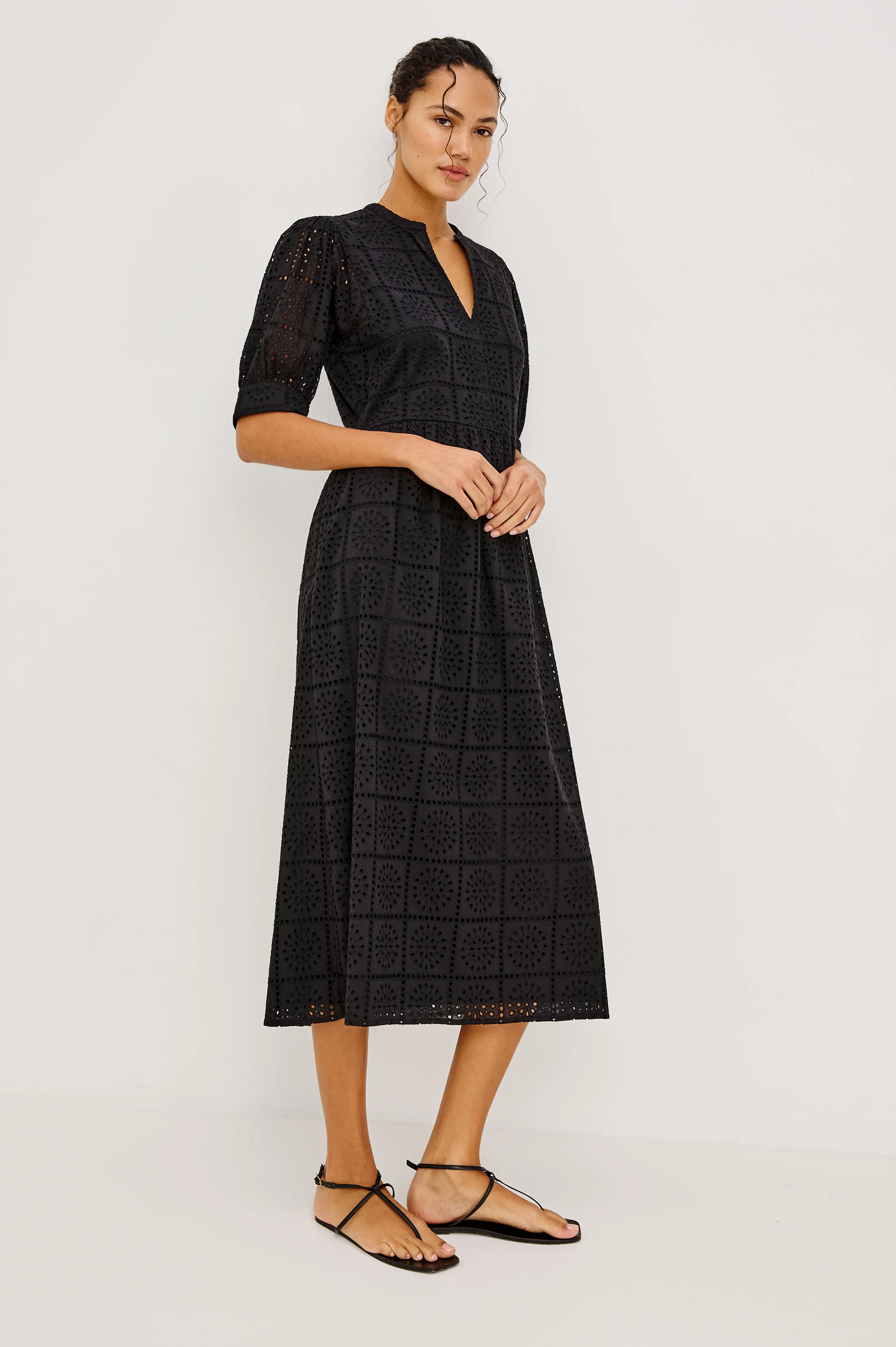 NELLA DRESS - BLACK GRID EMBROIDERY - Image 4
