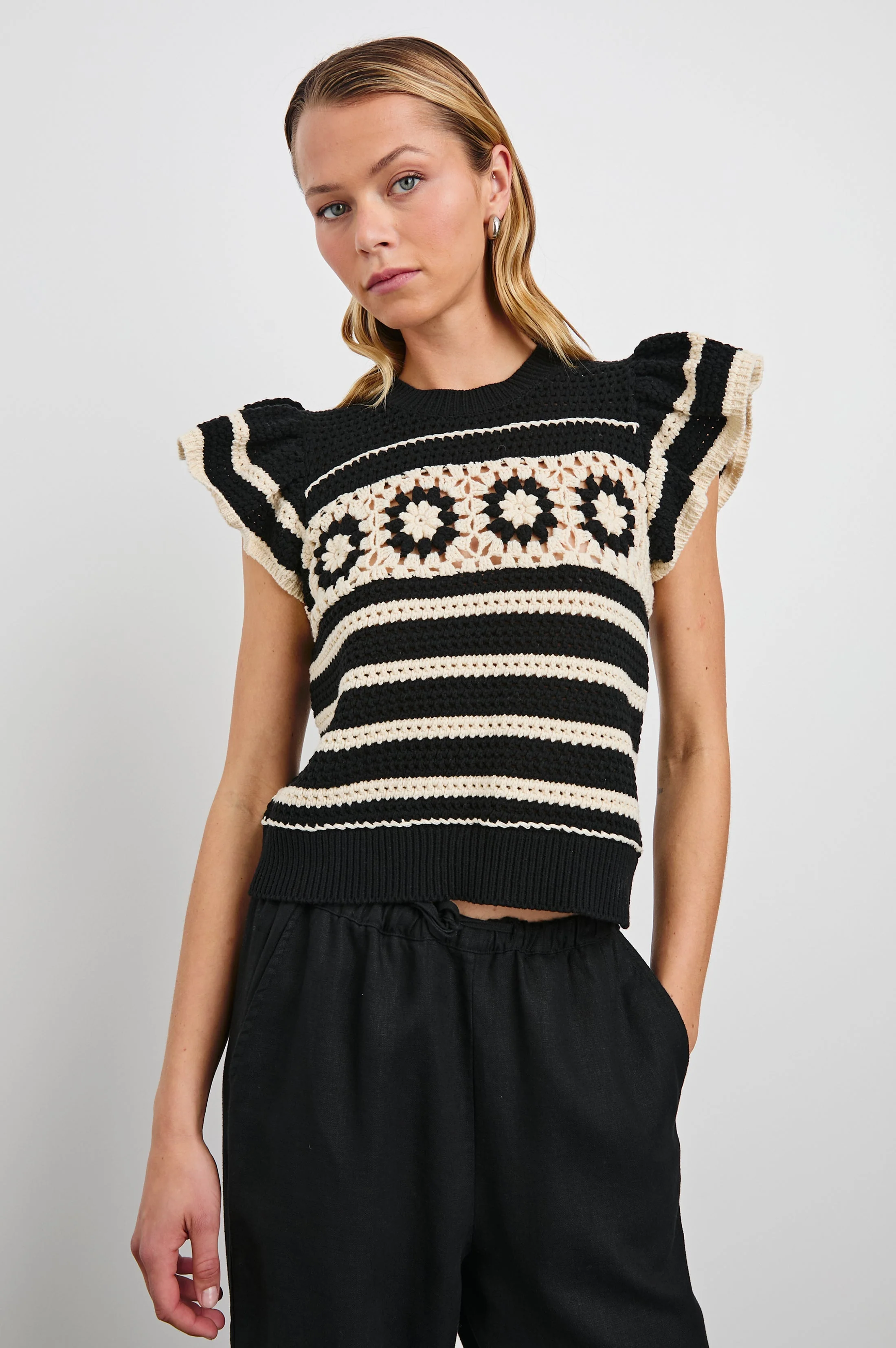 PENELOPE TOP - BLACK IVORY STRIPE - Image 4