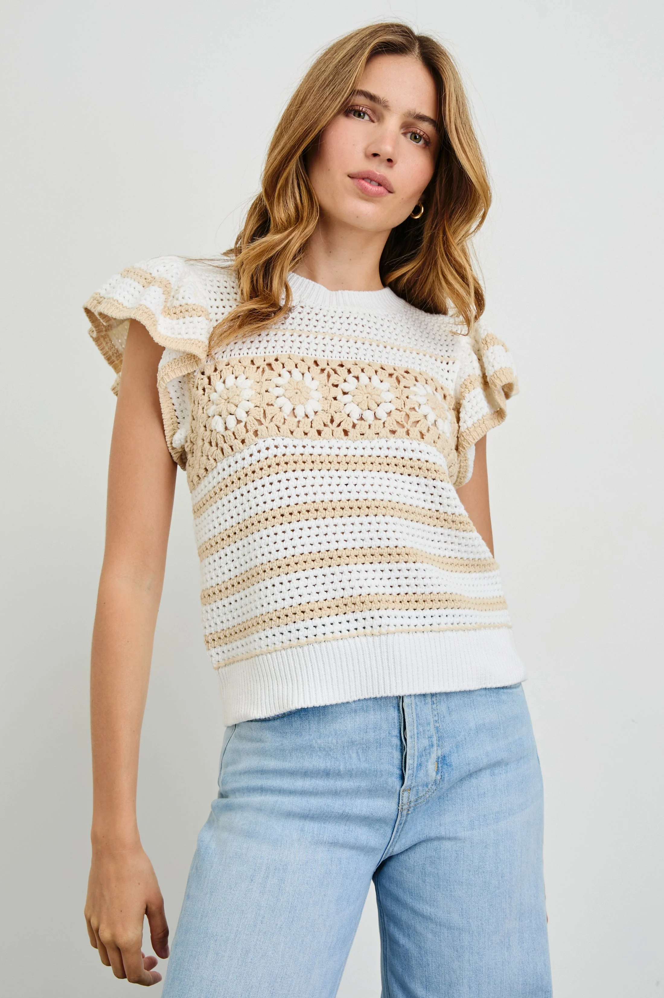 PENELOPE TOP - IVORY OAT CROCHET STRIPE - Image 4