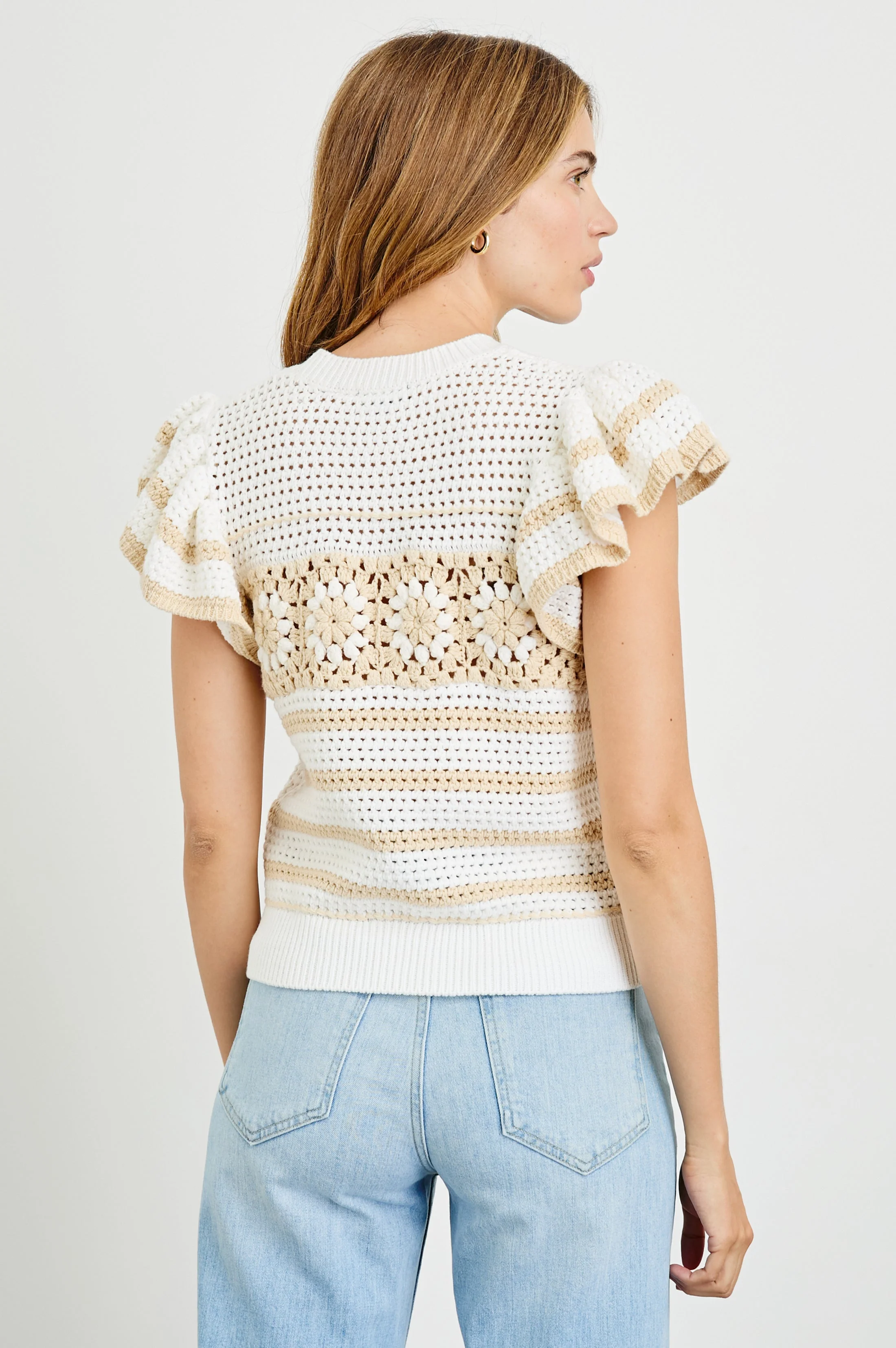 PENELOPE TOP - IVORY OAT CROCHET STRIPE - Image 5