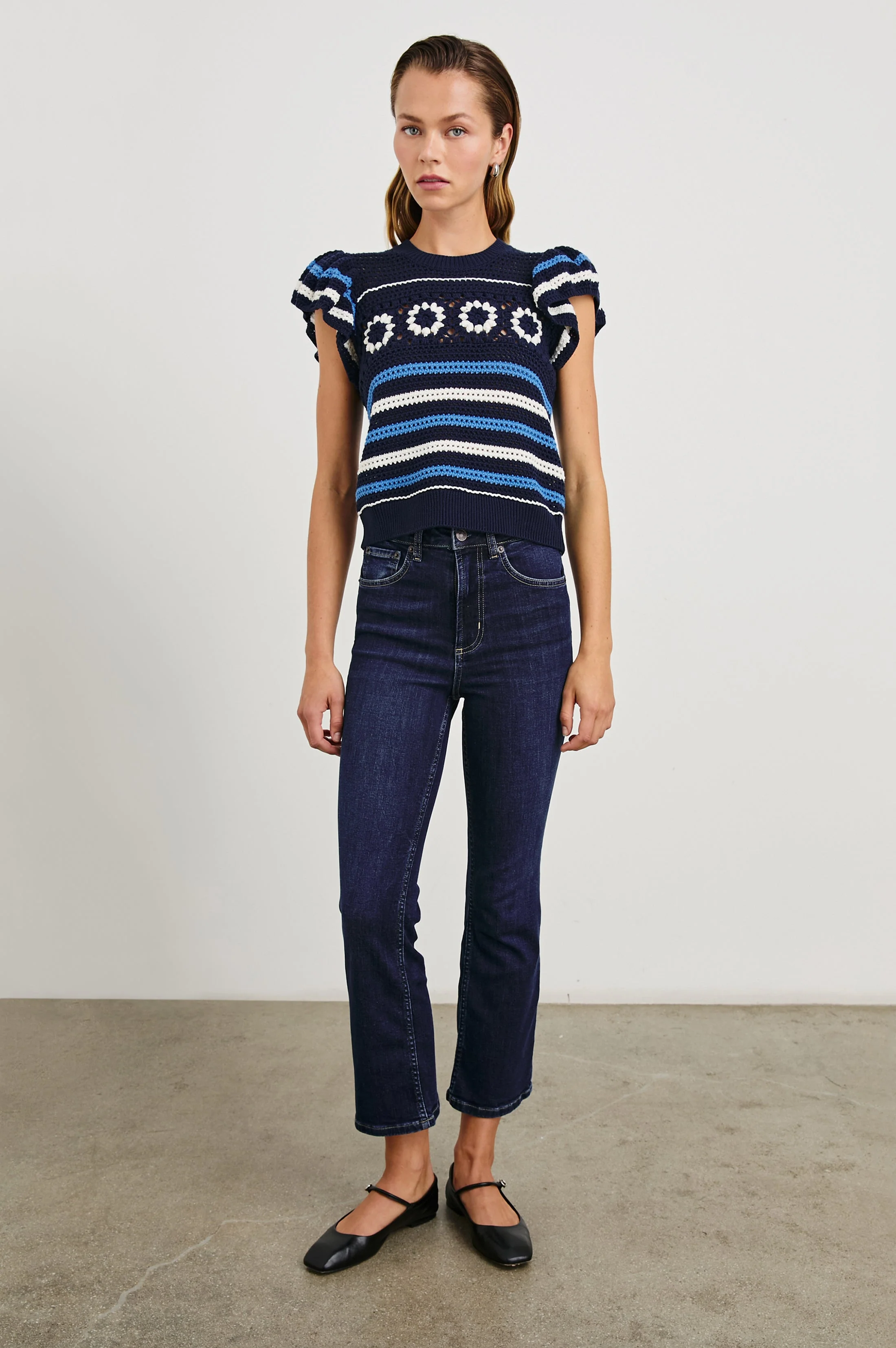 PENELOPE TOP - NAVY SKY CROCHET STRIPE - Image 4