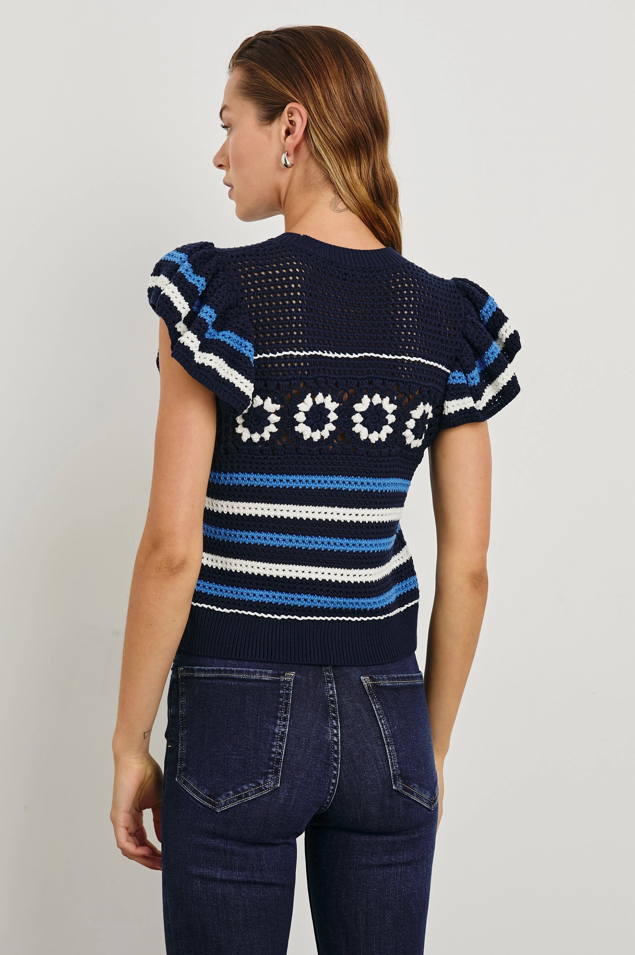 PENELOPE TOP - NAVY SKY CROCHET STRIPE - Image 5