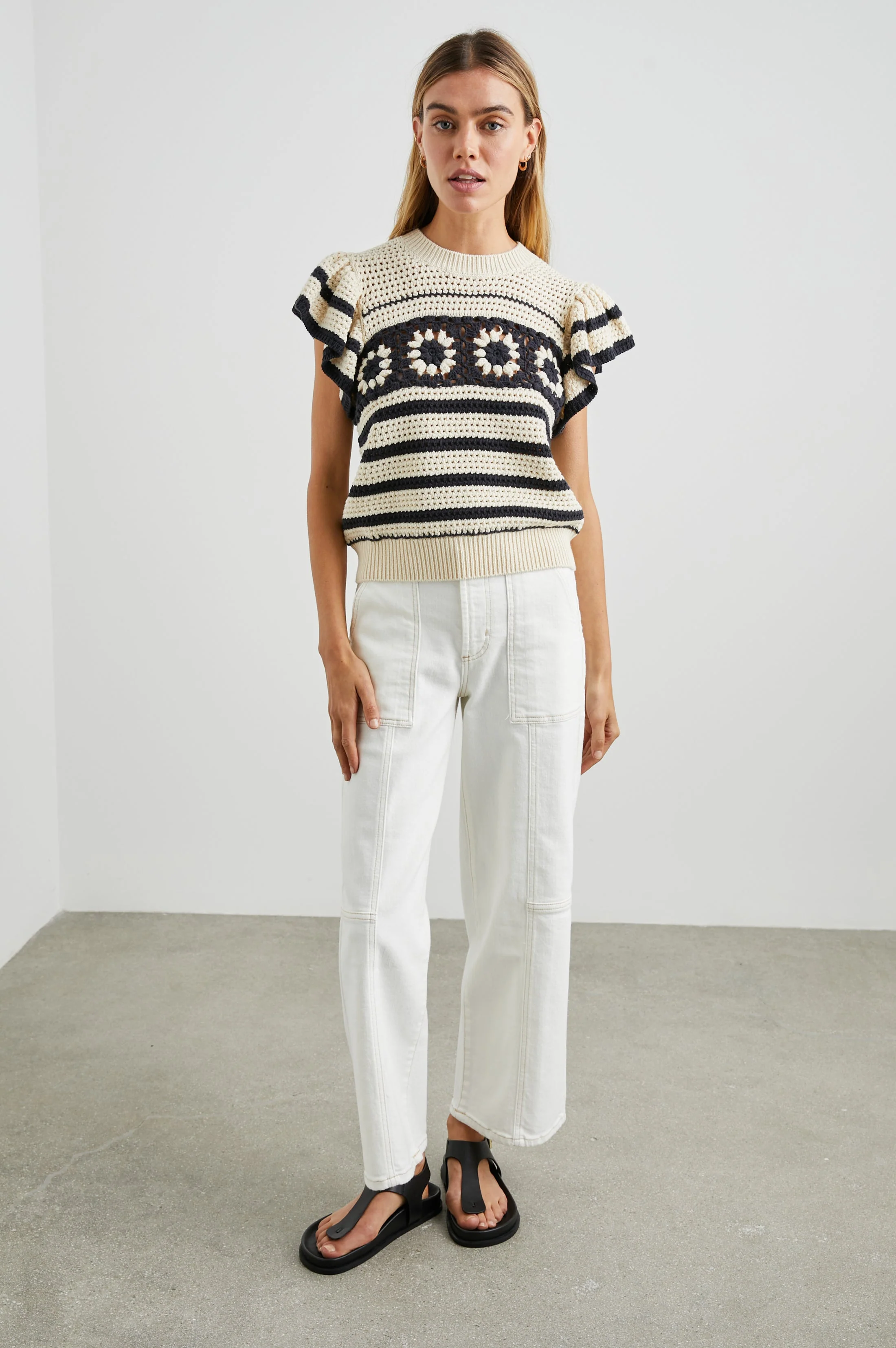 PENELOPE TOP - OAT NAVY CROCHET STRIPE - Image 3