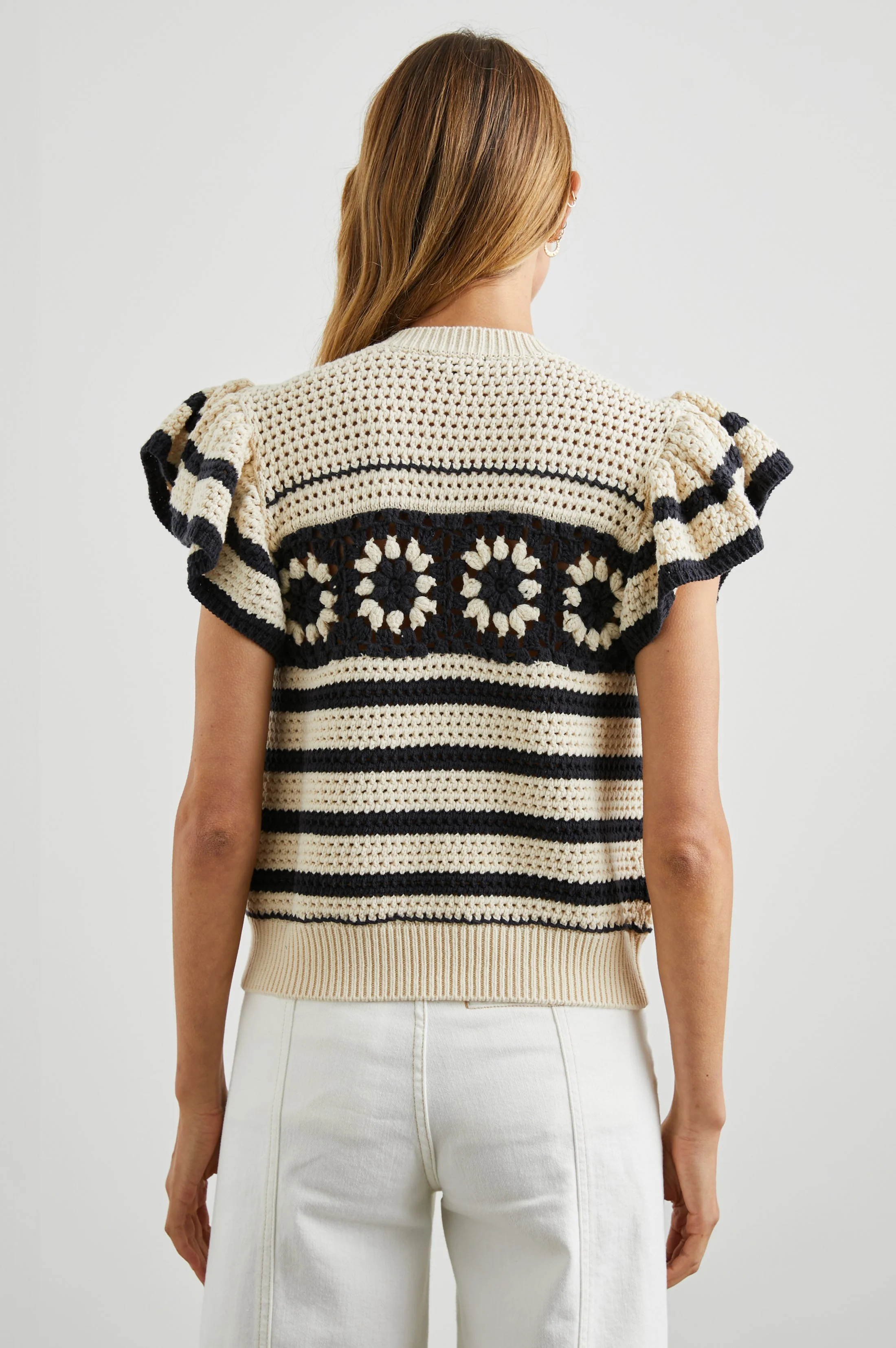 PENELOPE TOP - OAT NAVY CROCHET STRIPE - Image 5