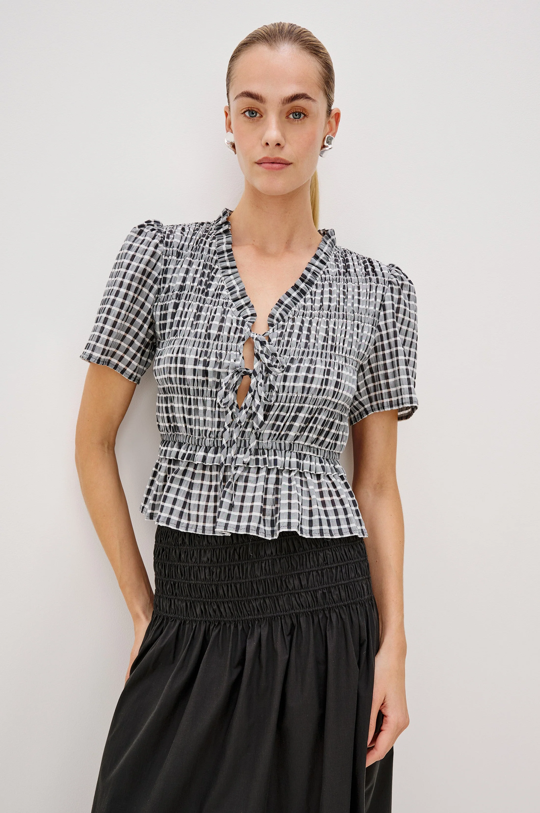 PORTIA TOP - ASH SEERSUCKER