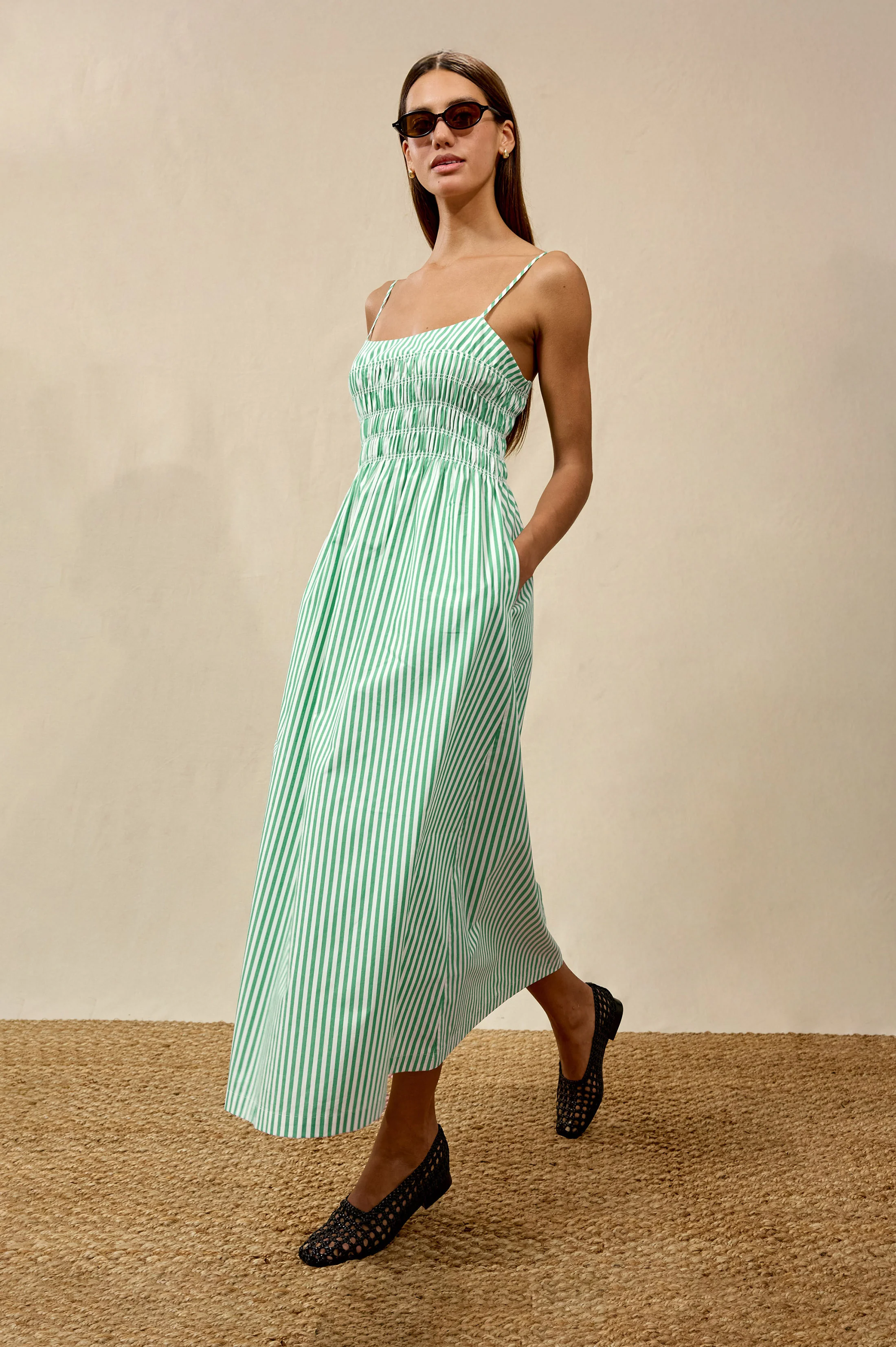 PRIMROSE DRESS - EMERALD STRIPE