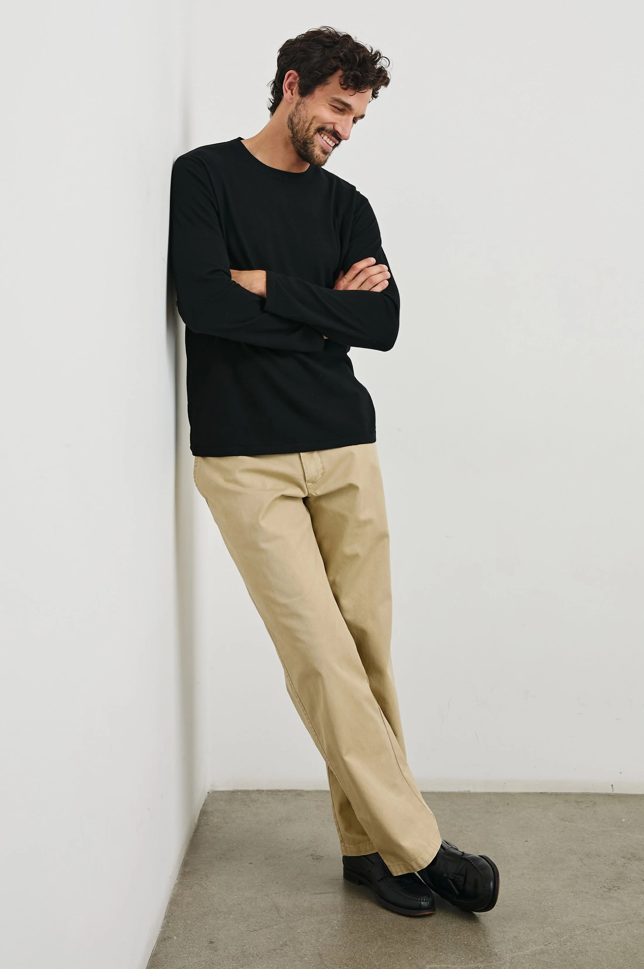 QUENTIN COTTON CASHMERE LONG SLEEVE TEE - BLACK - Image 4