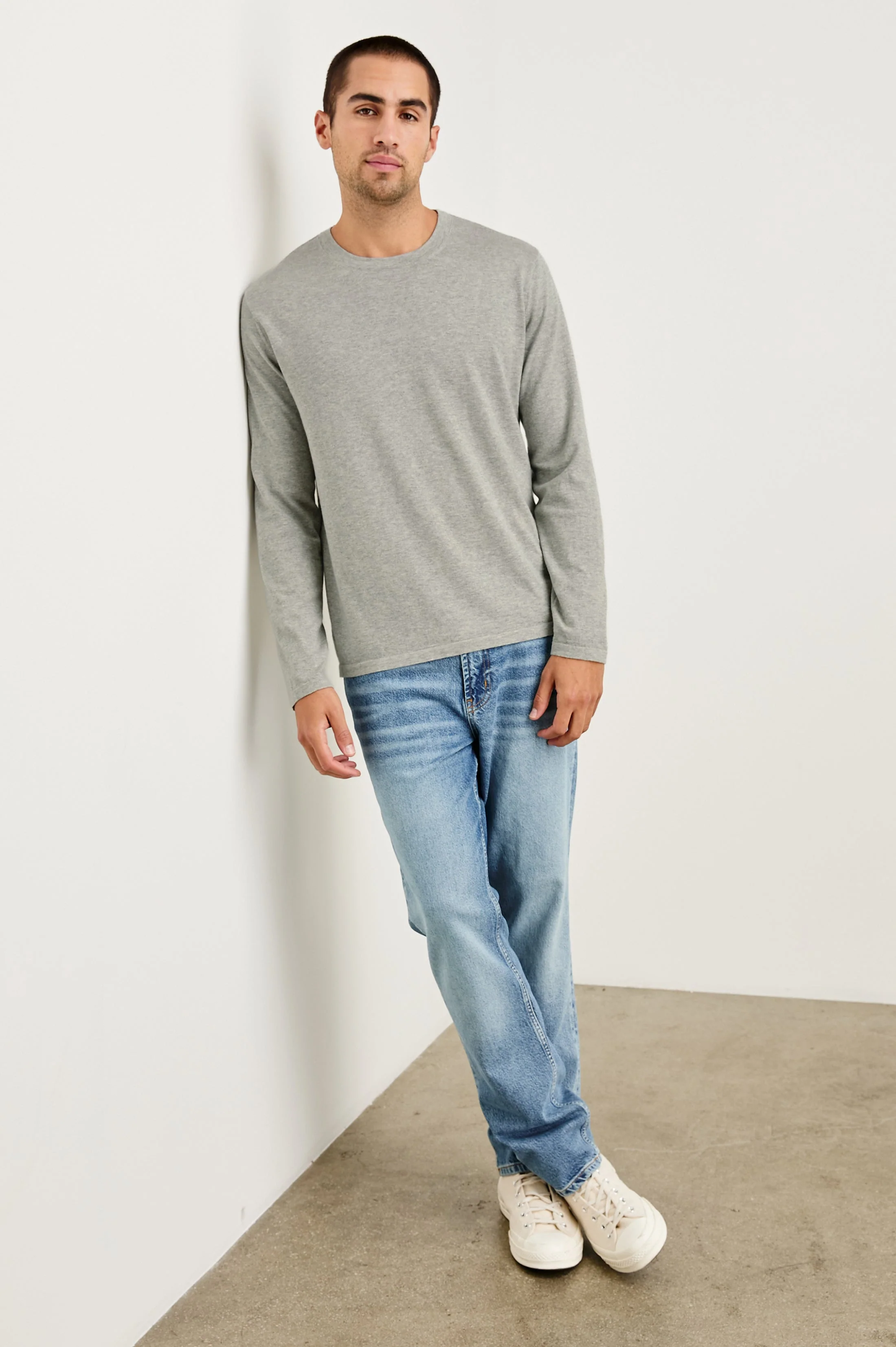 QUENTIN COTTON CASHMERE LONG SLEEVE TEE - HEATHER GREY - Image 7