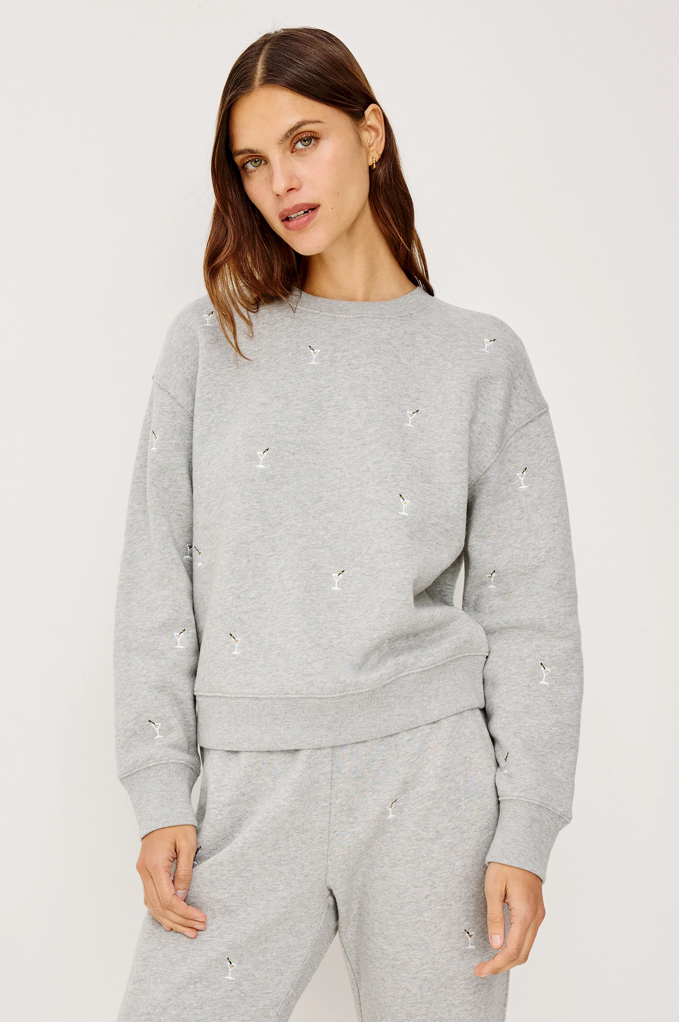 RAMONA SWEATSHIRT - HEATHER GREY MARTINI EMBROIDERY