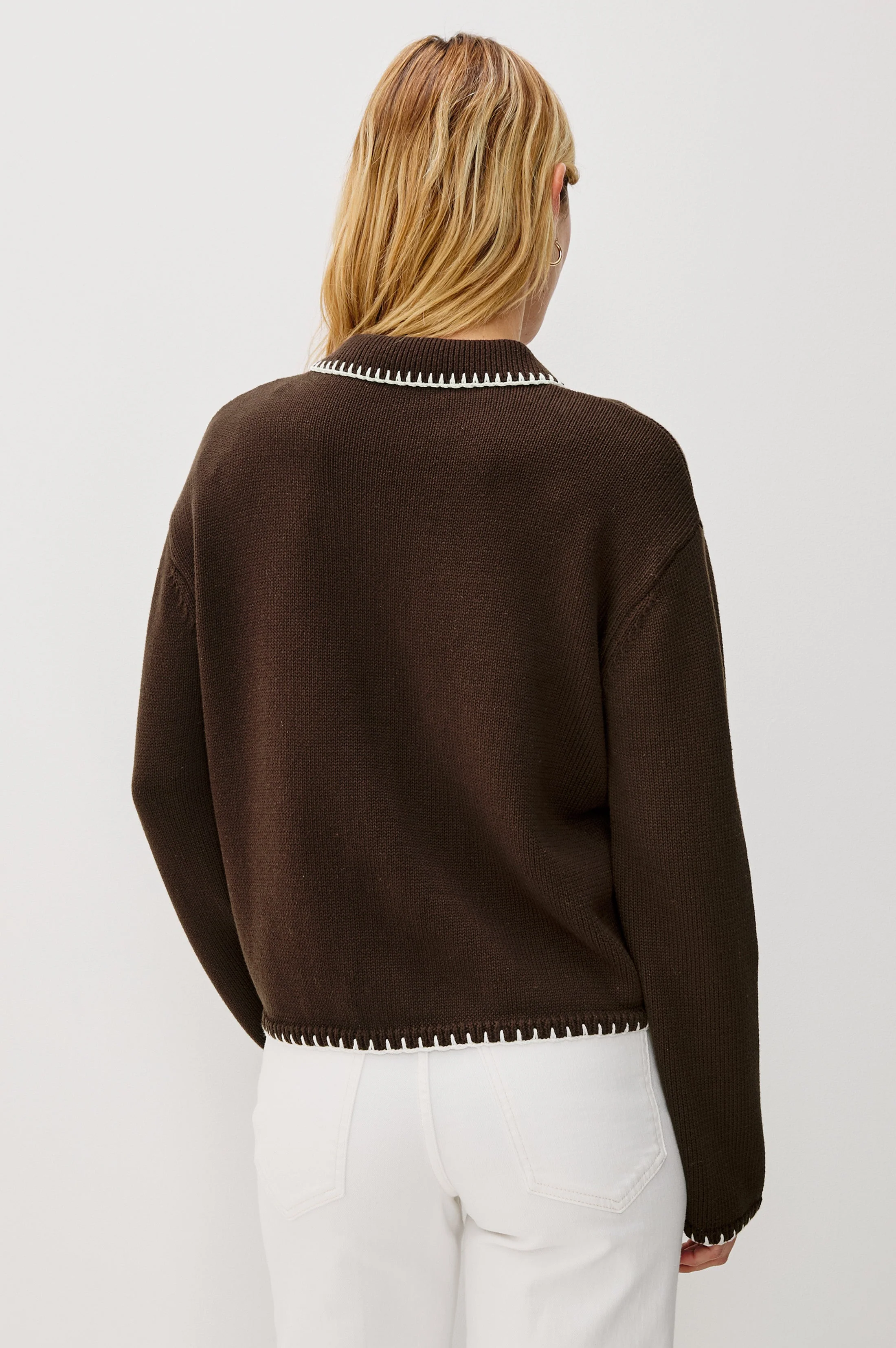 RAYLEEN SWEATER - BROWN IVORY BLANKET STITCH - Image 5