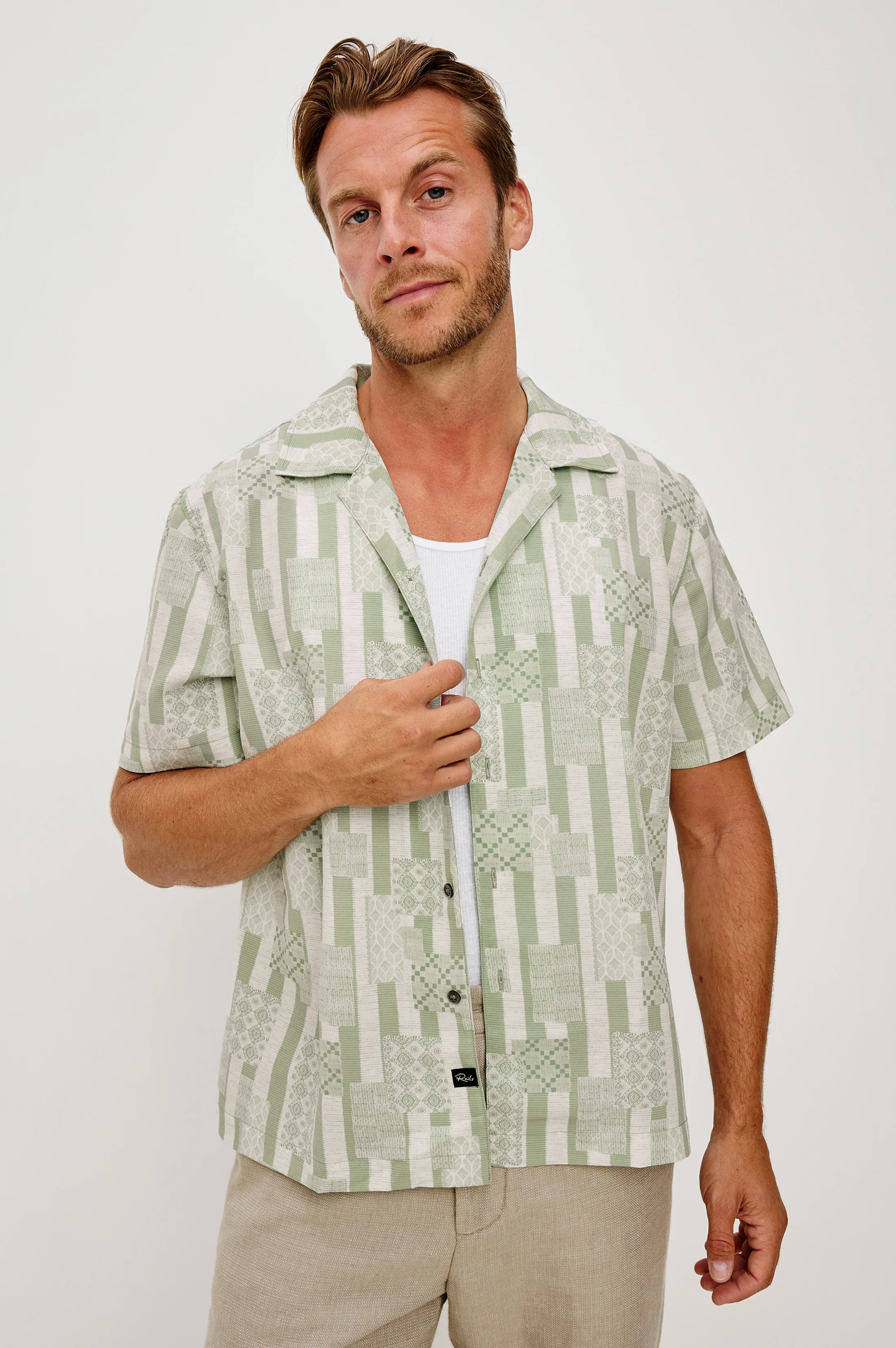 RHODES SHIRT - PATCHWORK STRIPE SAGE