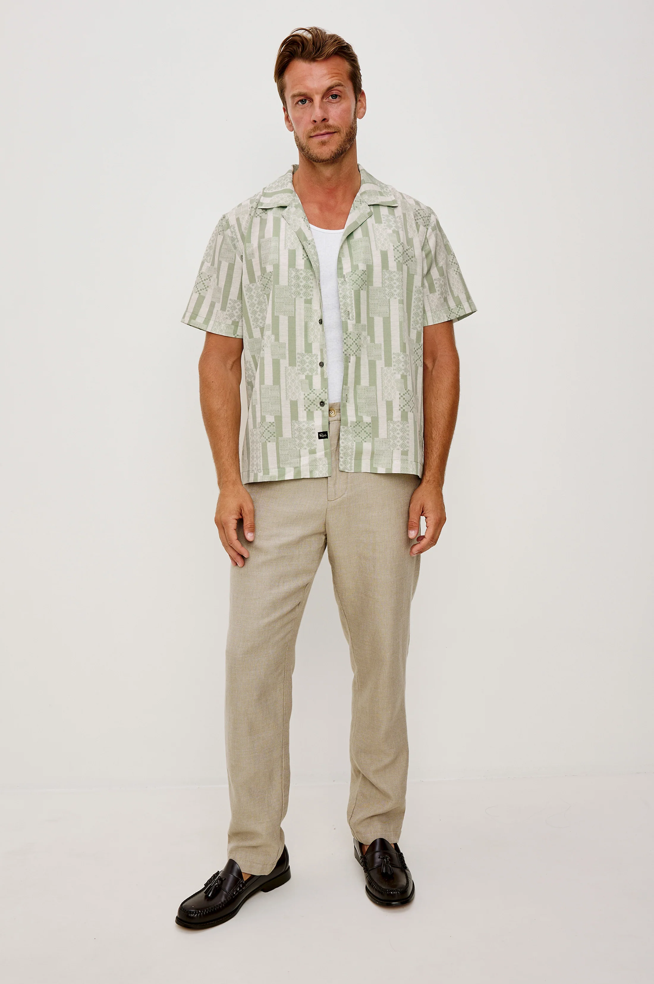 RHODES SHIRT - PATCHWORK STRIPE SAGE - Image 3