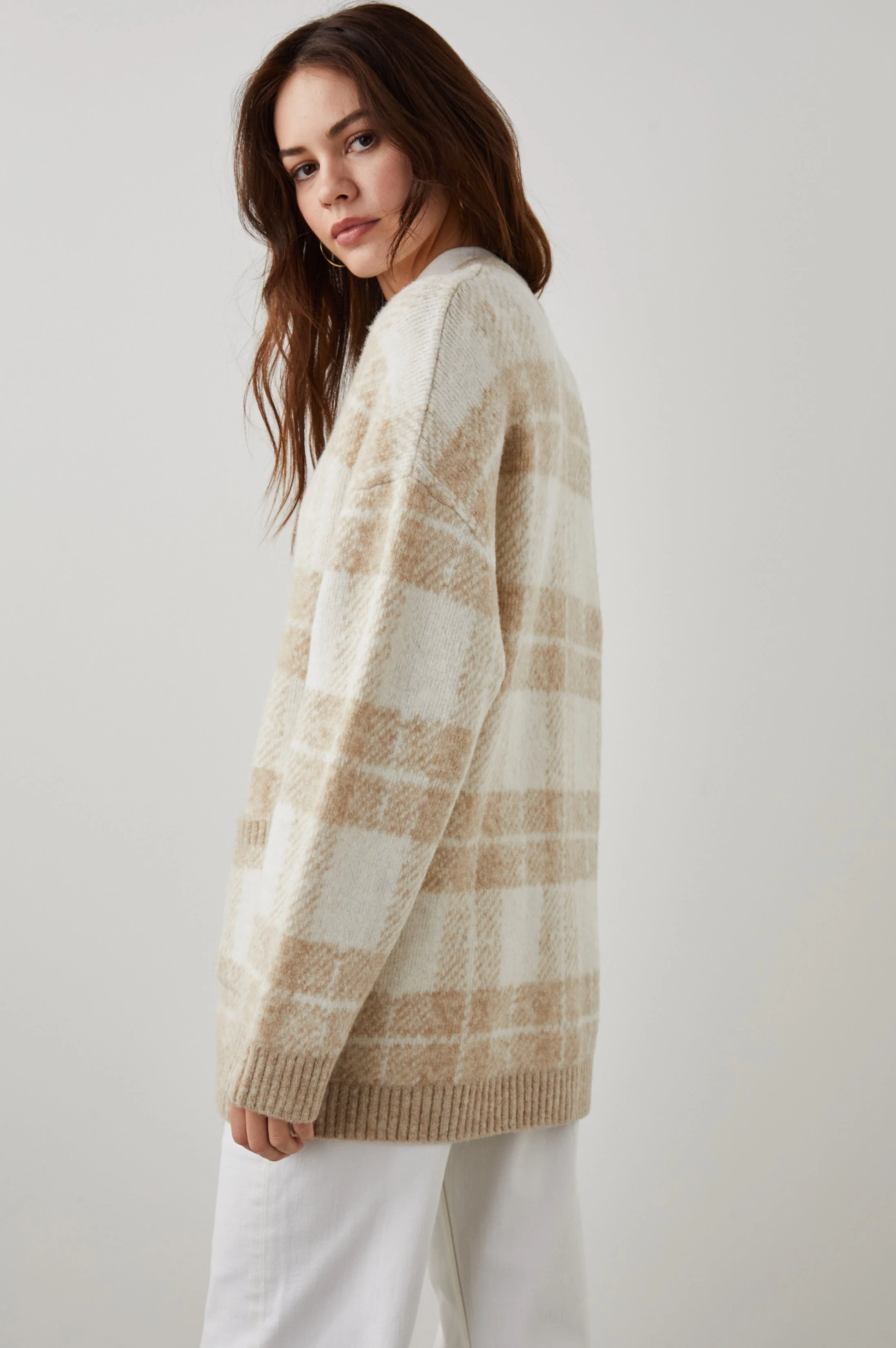 RUNI CARDIGAN - IVORY SAND PLAID - Image 4